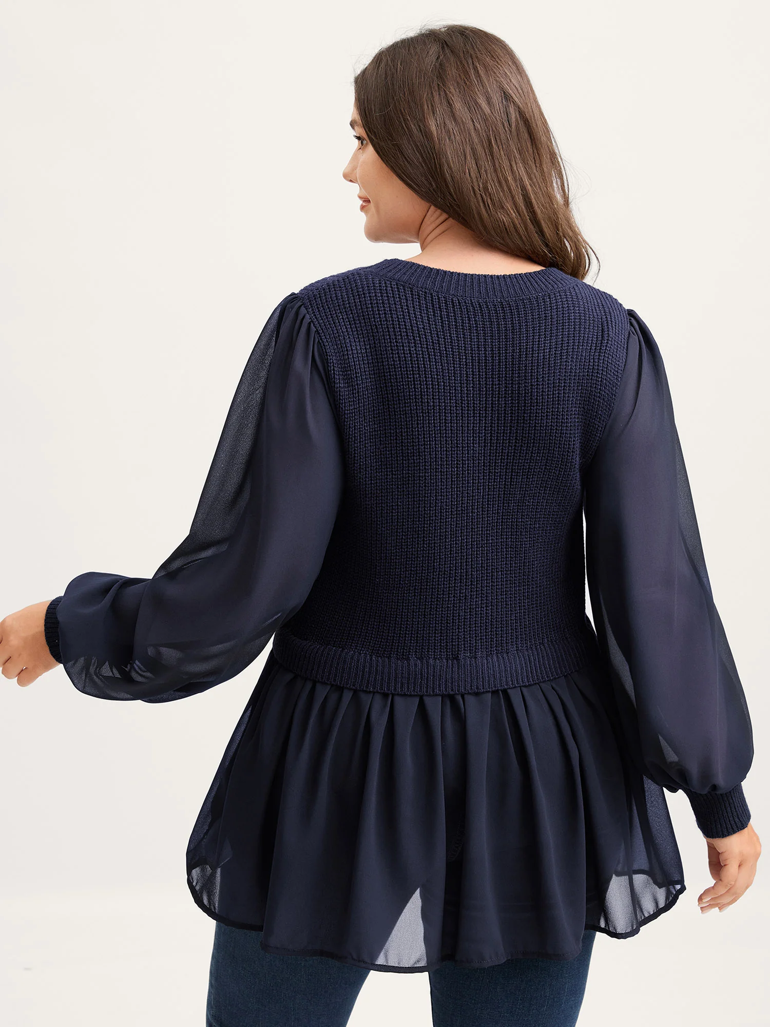 Balloon Sleeve Solid Twofer Sweater - Image 11