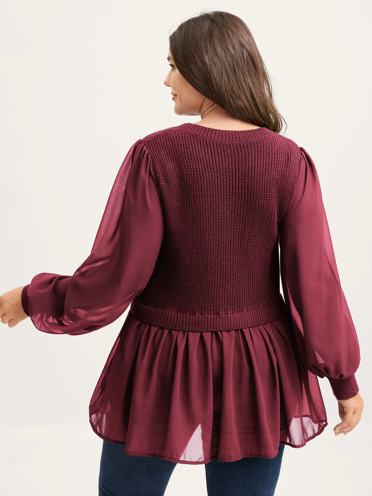 Balloon Sleeve Solid Twofer Sweater - Image 15