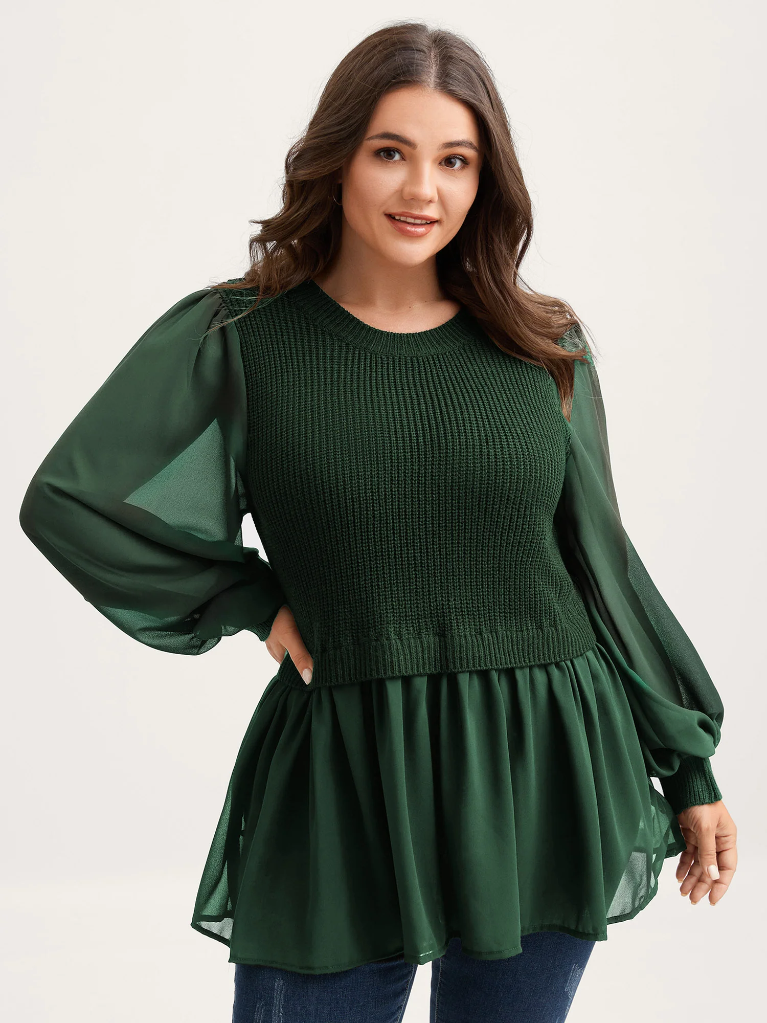 Balloon Sleeve Solid Twofer Sweater - Image 16
