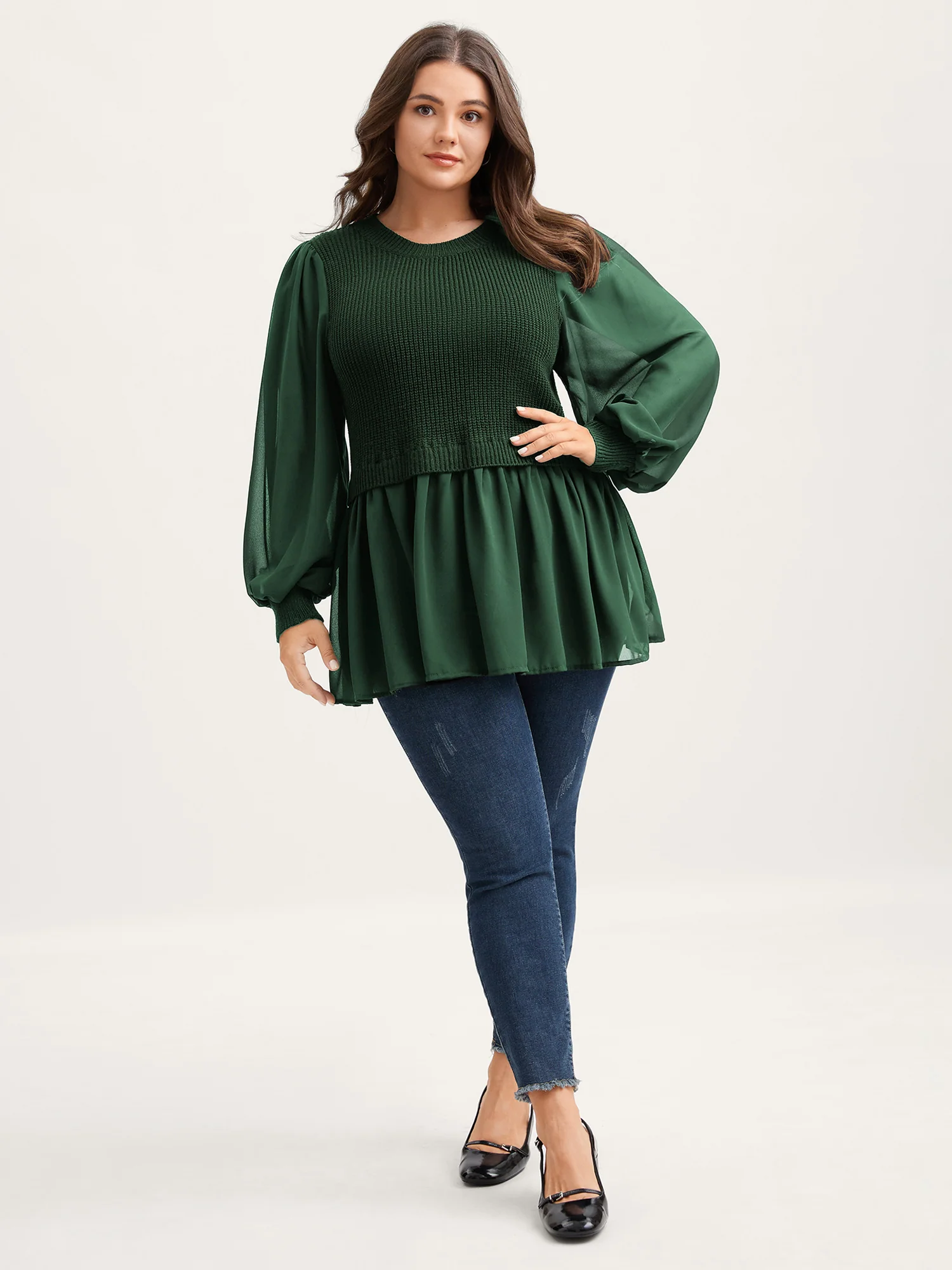 Balloon Sleeve Solid Twofer Sweater - Image 18