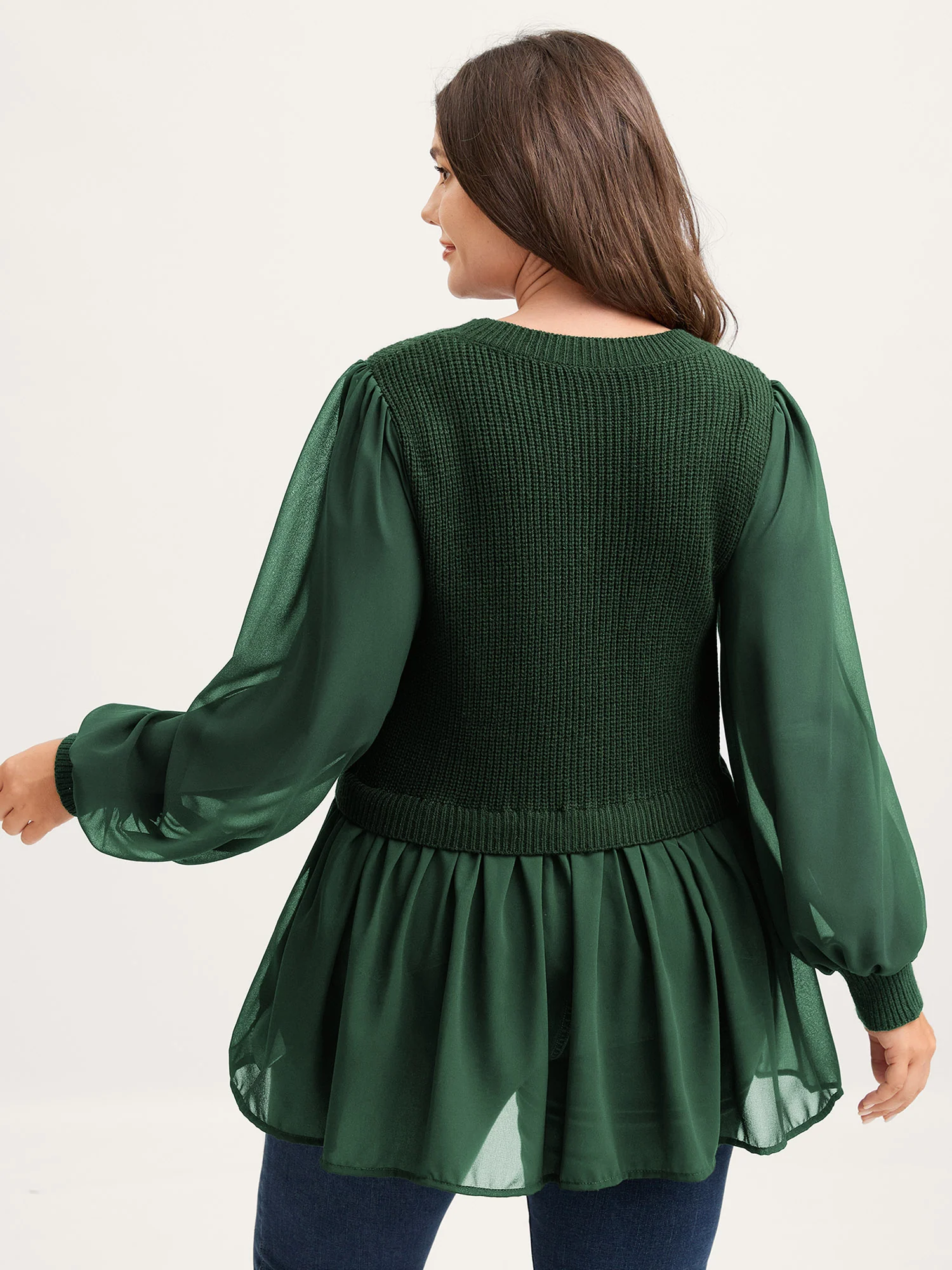 Balloon Sleeve Solid Twofer Sweater - Image 19