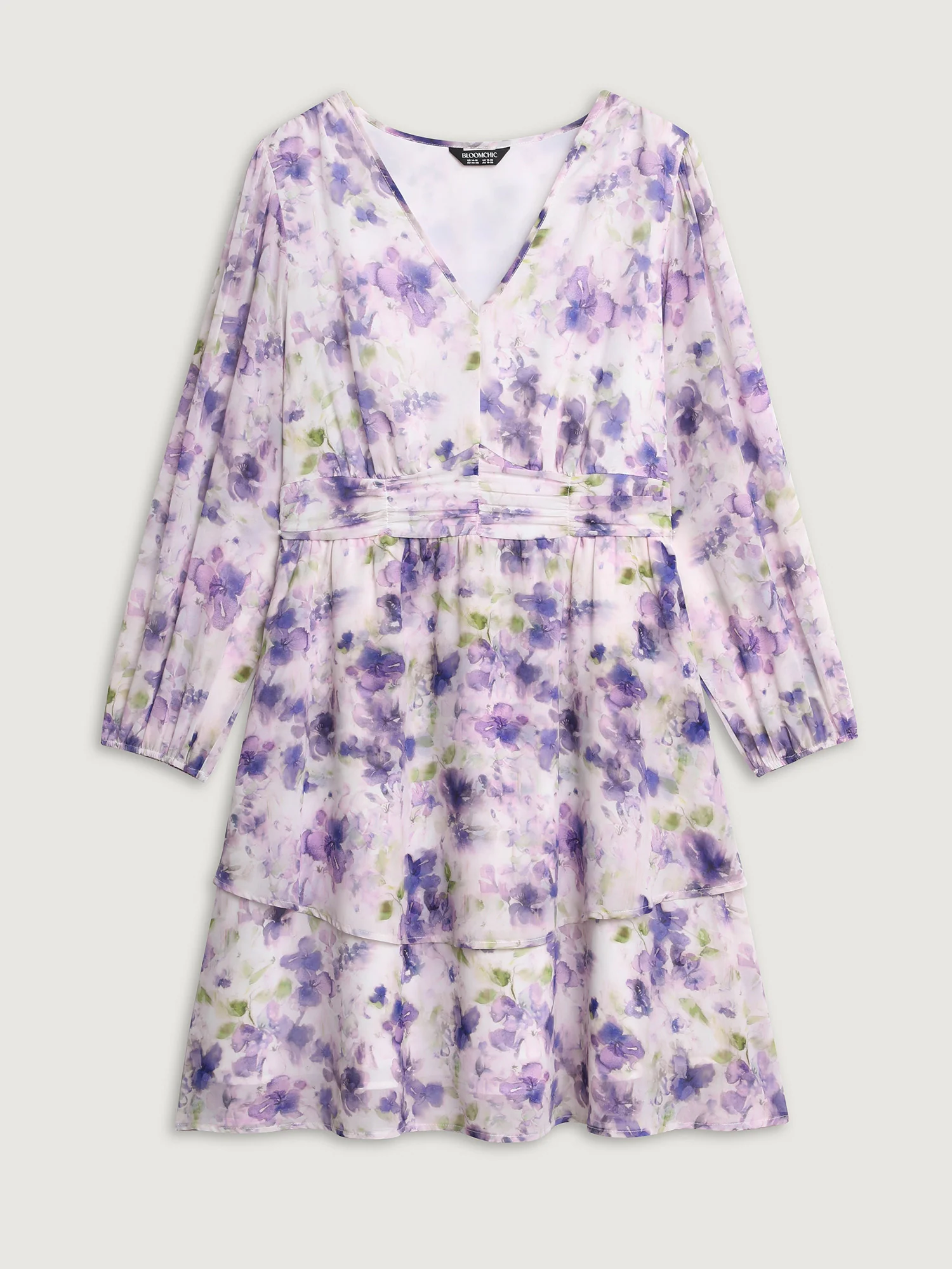 Artistic Floral Print Pleated Waist Mini Dress - Image 7