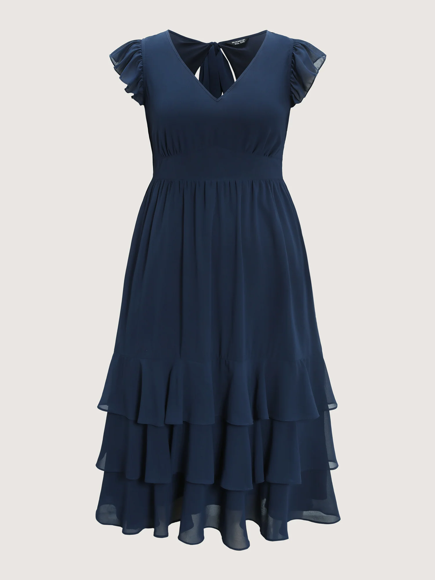 Backless Tie Layered Hem Flutter Sleeve Maxi Dress - Image 8