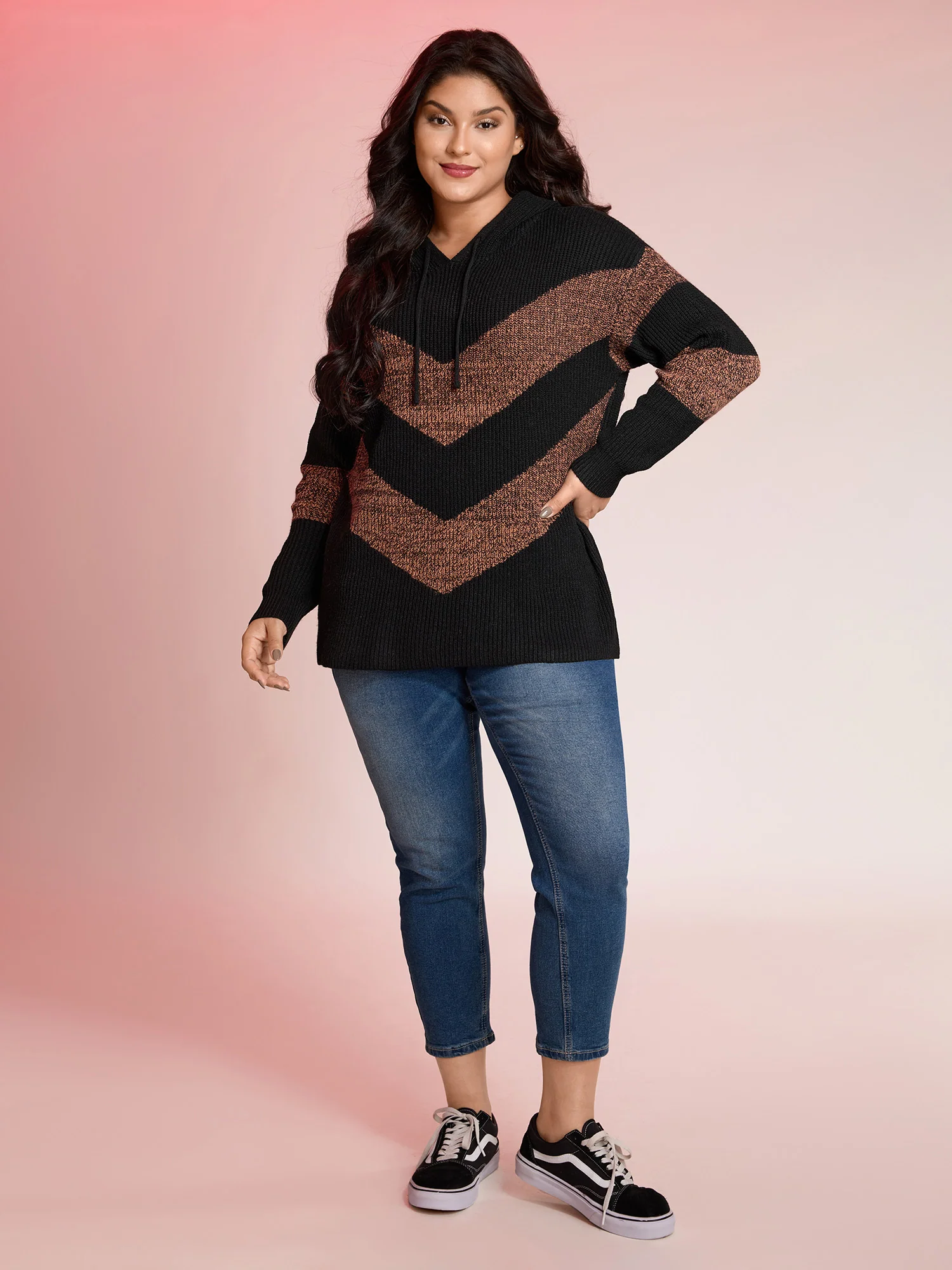 Blended Yarn Colorblock Hooded Pullover - Image 3