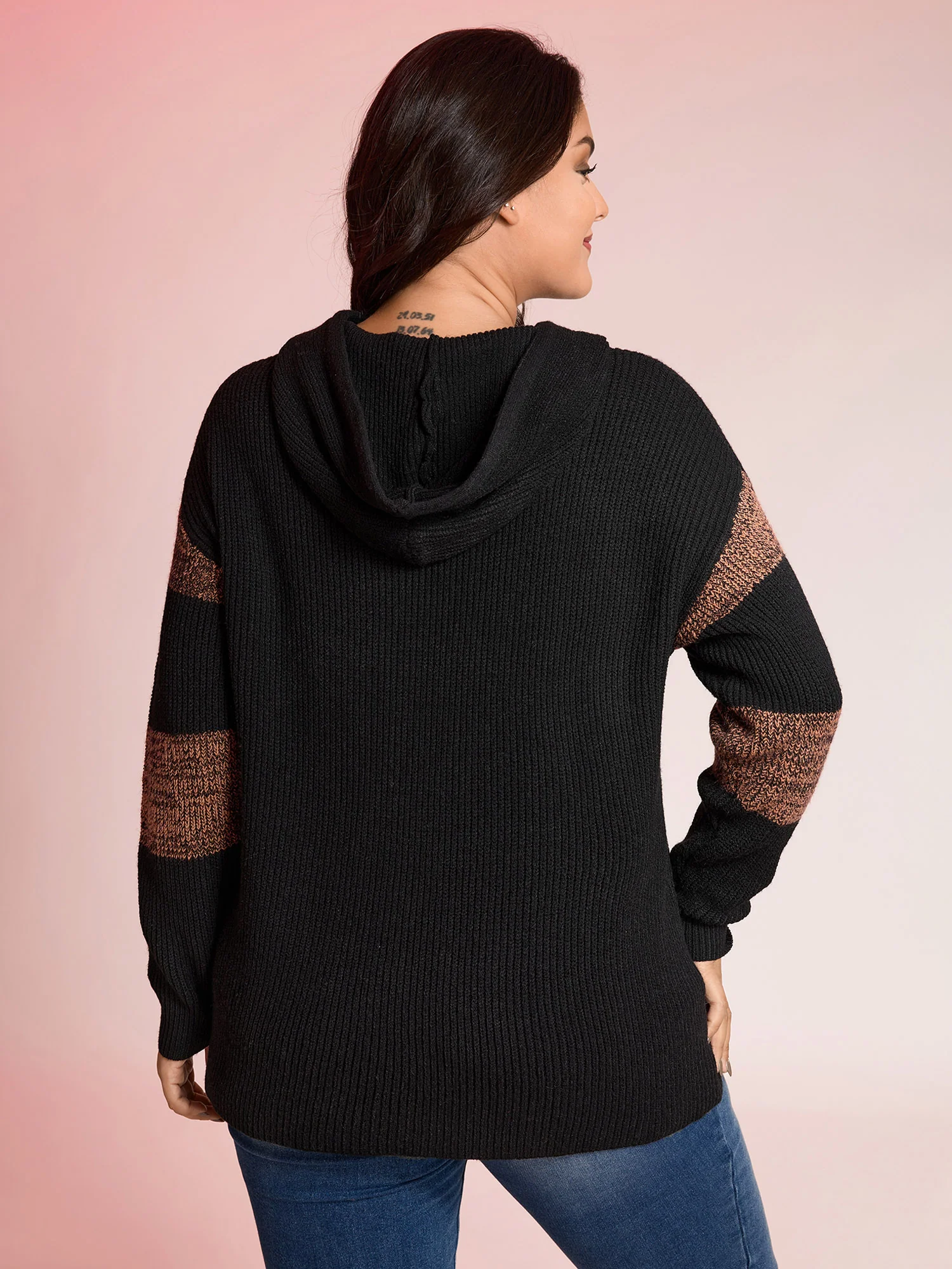 Blended Yarn Colorblock Hooded Pullover - Image 4