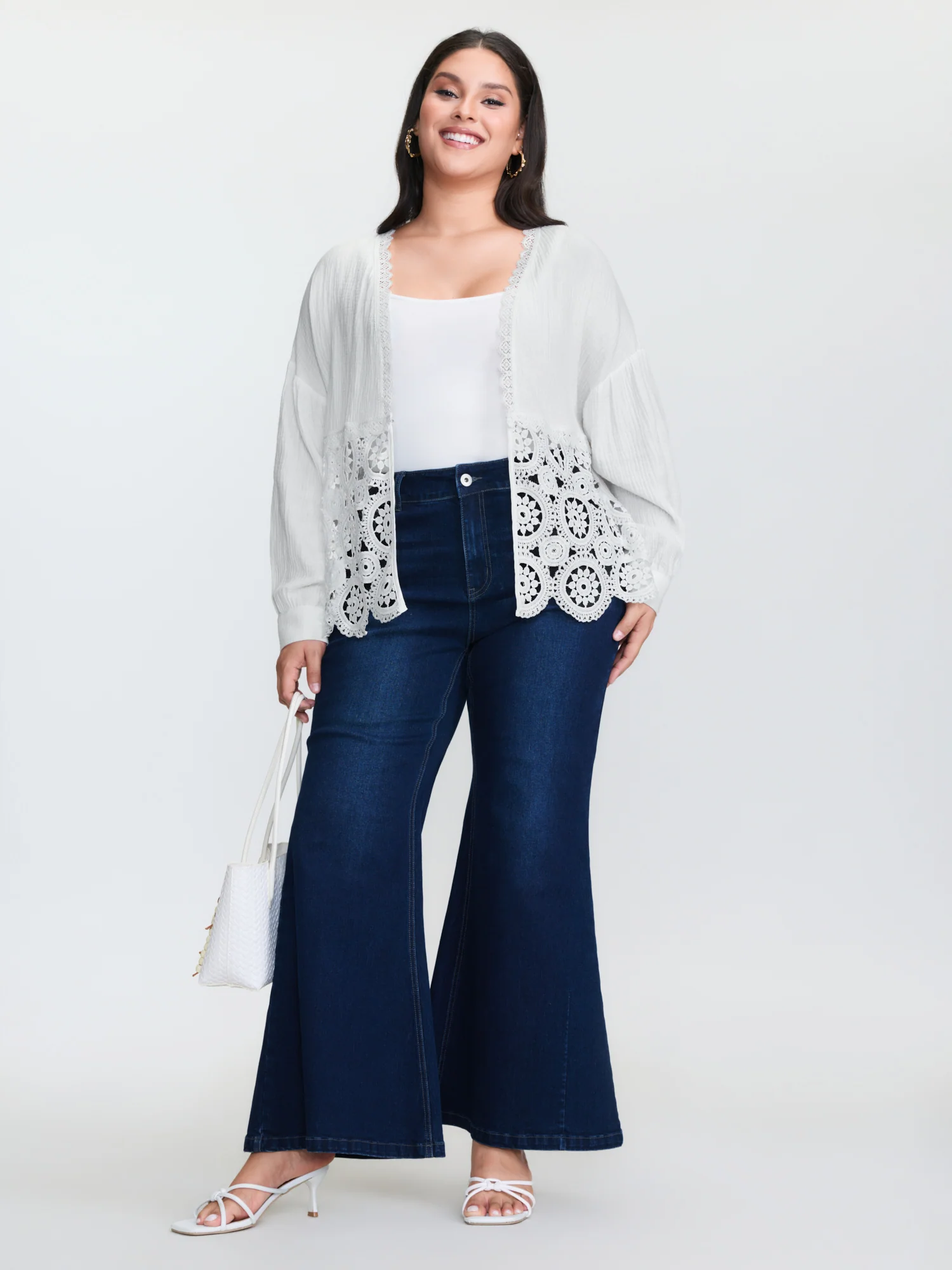 Cotton Boho Lace Cut-Out Open-Front Cover-Up - Image 3