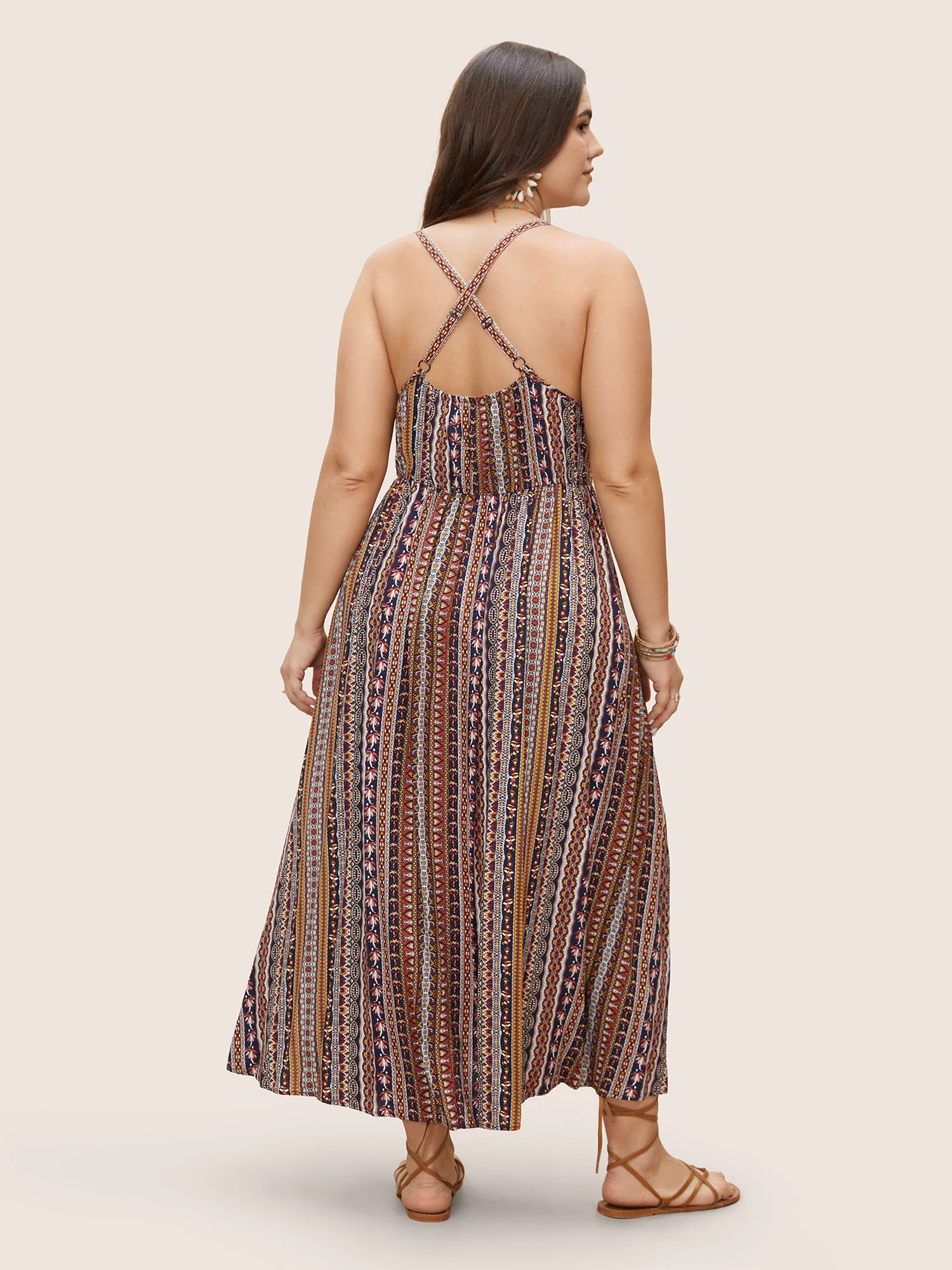 Boho Print Elastic Waist Split Hem Cami Dress - Image 4