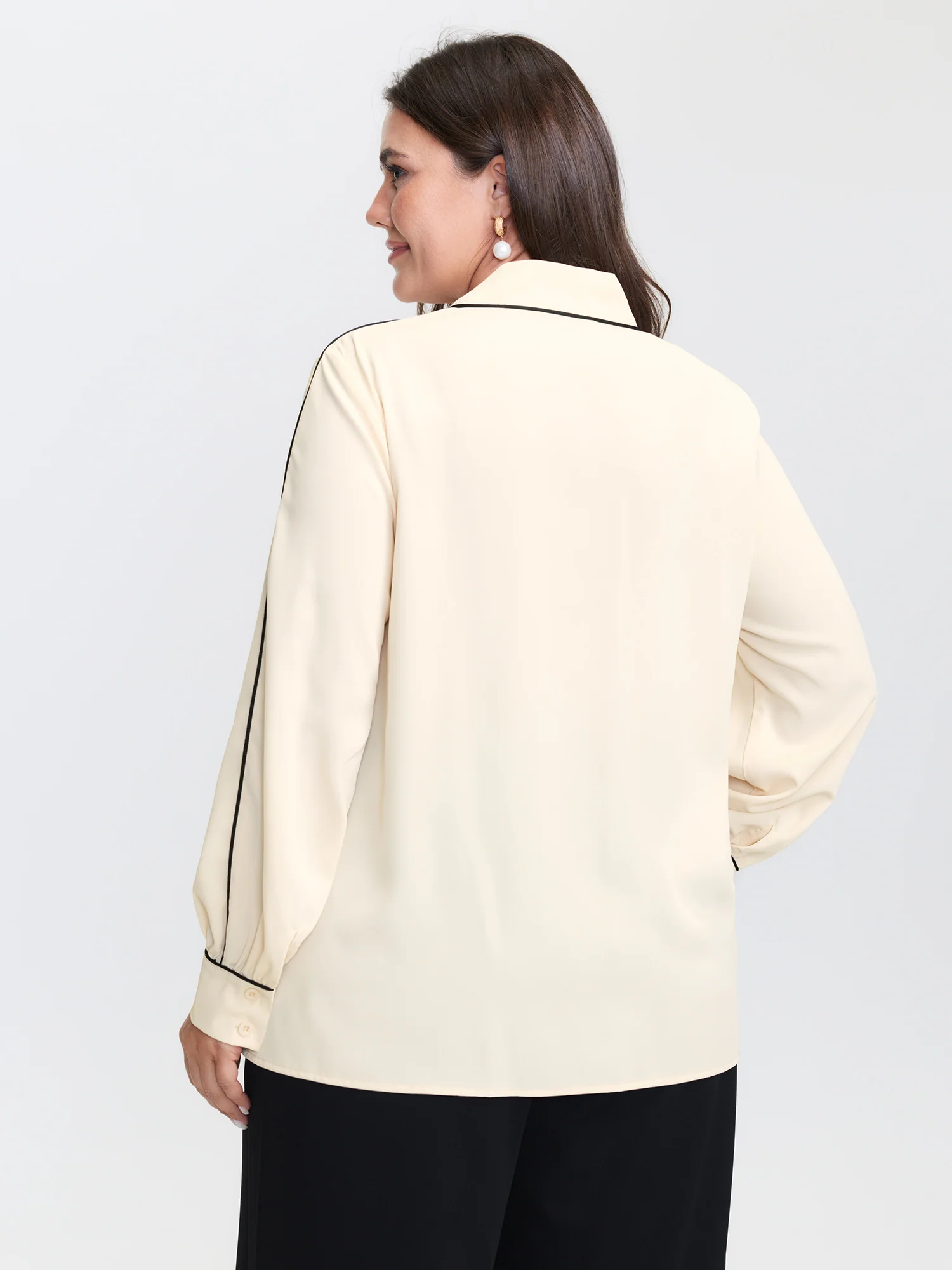 Bowknot Neckline Color Contrast Blouse - Image 6