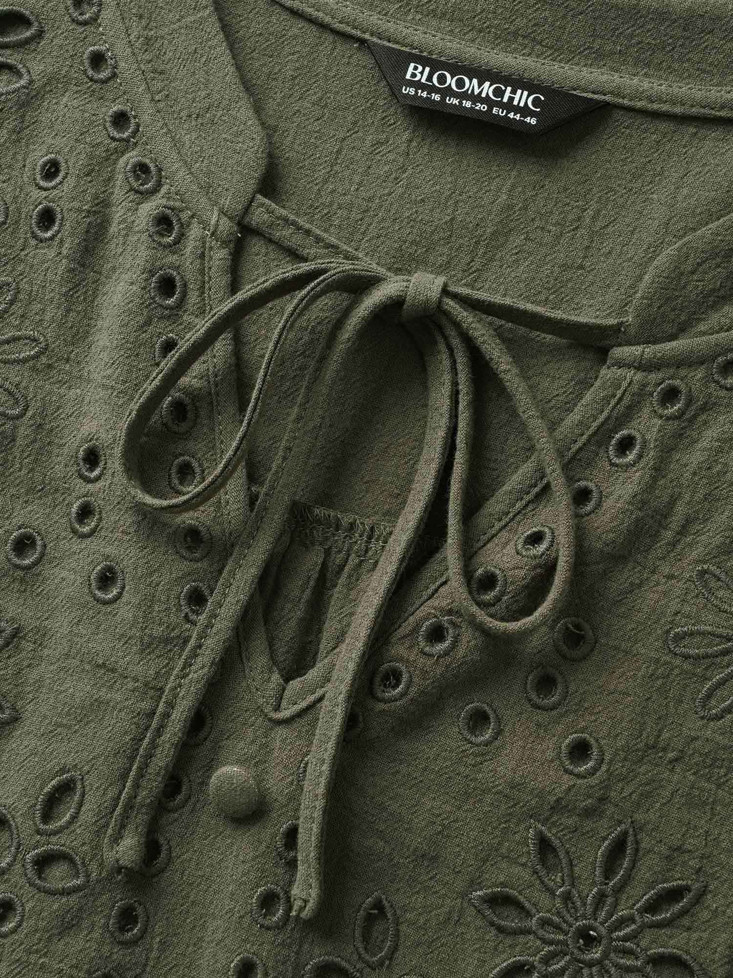 Broderie Anglaise Tie Knot Lantern Sleeve Blouse - Image 5