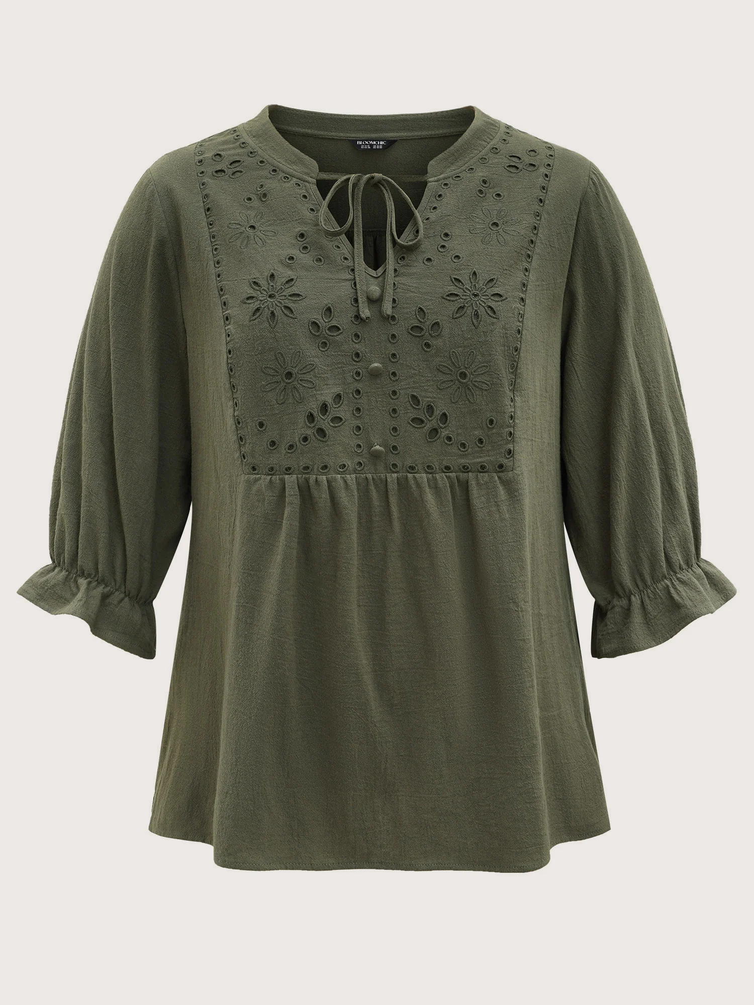 Broderie Anglaise Tie Knot Lantern Sleeve Blouse - Image 7
