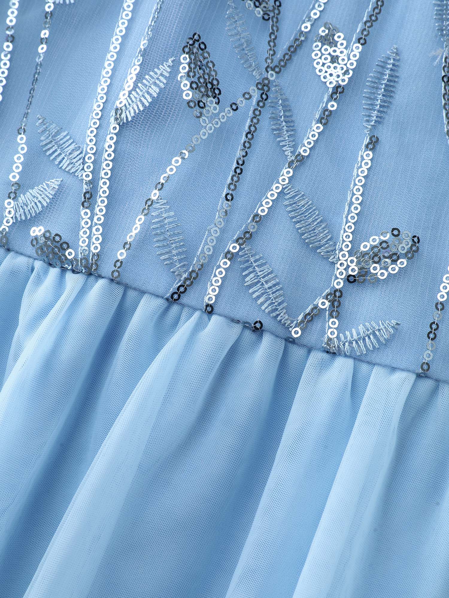 Chiffon Sequin Mesh Embroidered Round Neck Midi Dress - Image 7