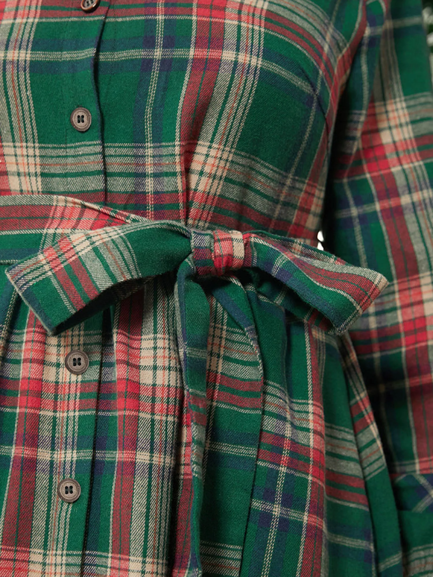 Plaid Button Detail Pocket Belted Arc Hem Dress - Image 6