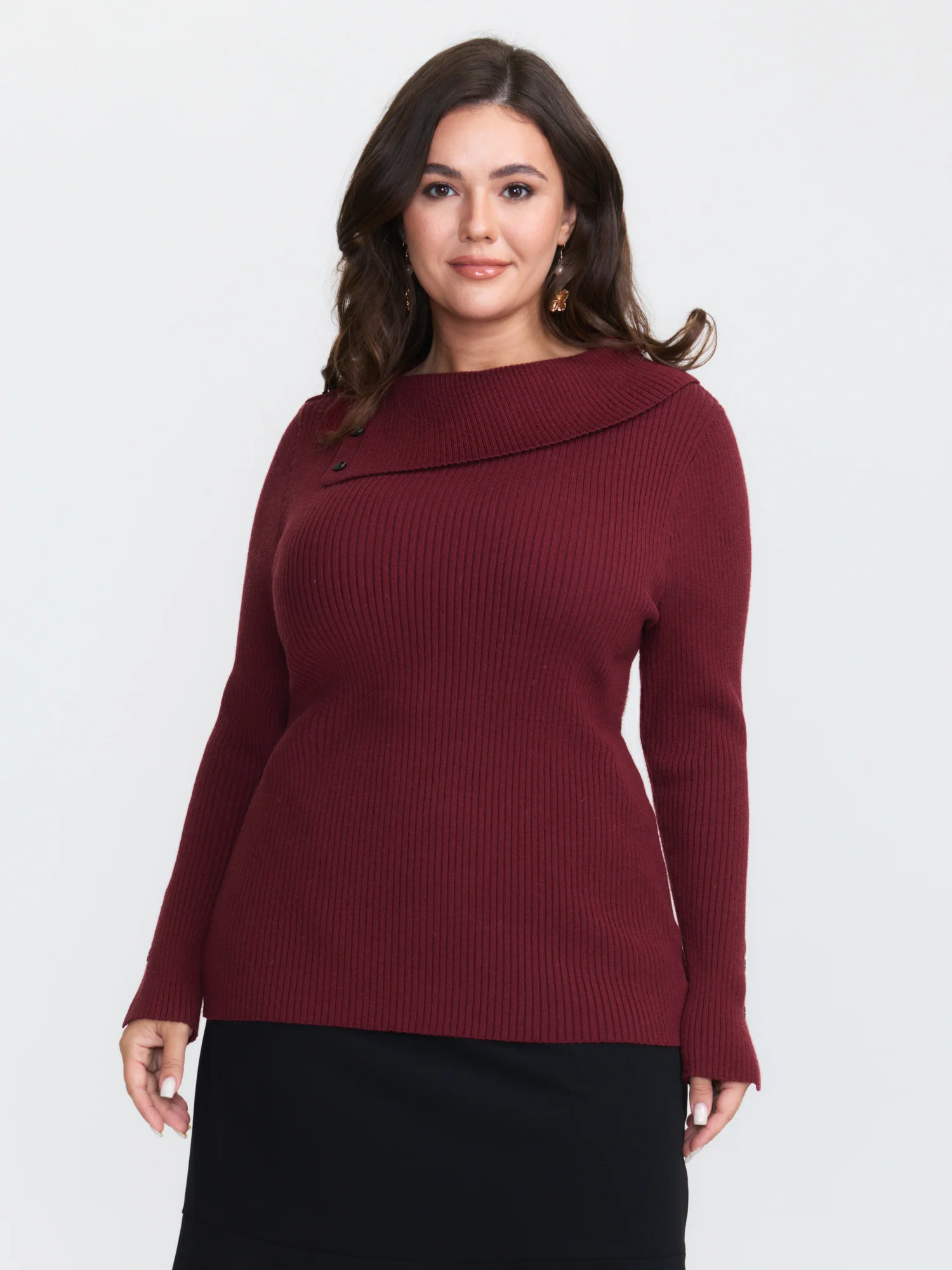 Collar Button Fitted Slit Fitted Pullover - Image 3