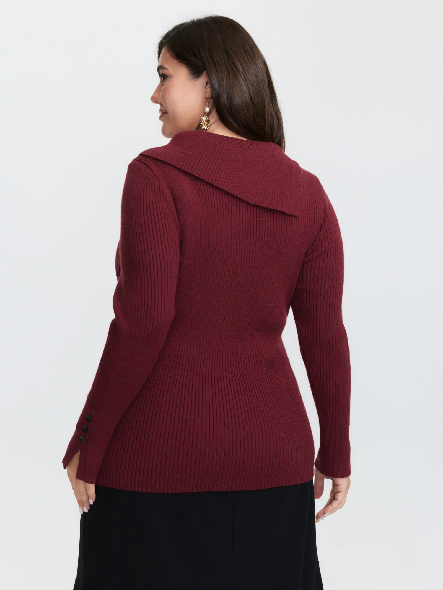 Collar Button Fitted Slit Fitted Pullover - Image 4