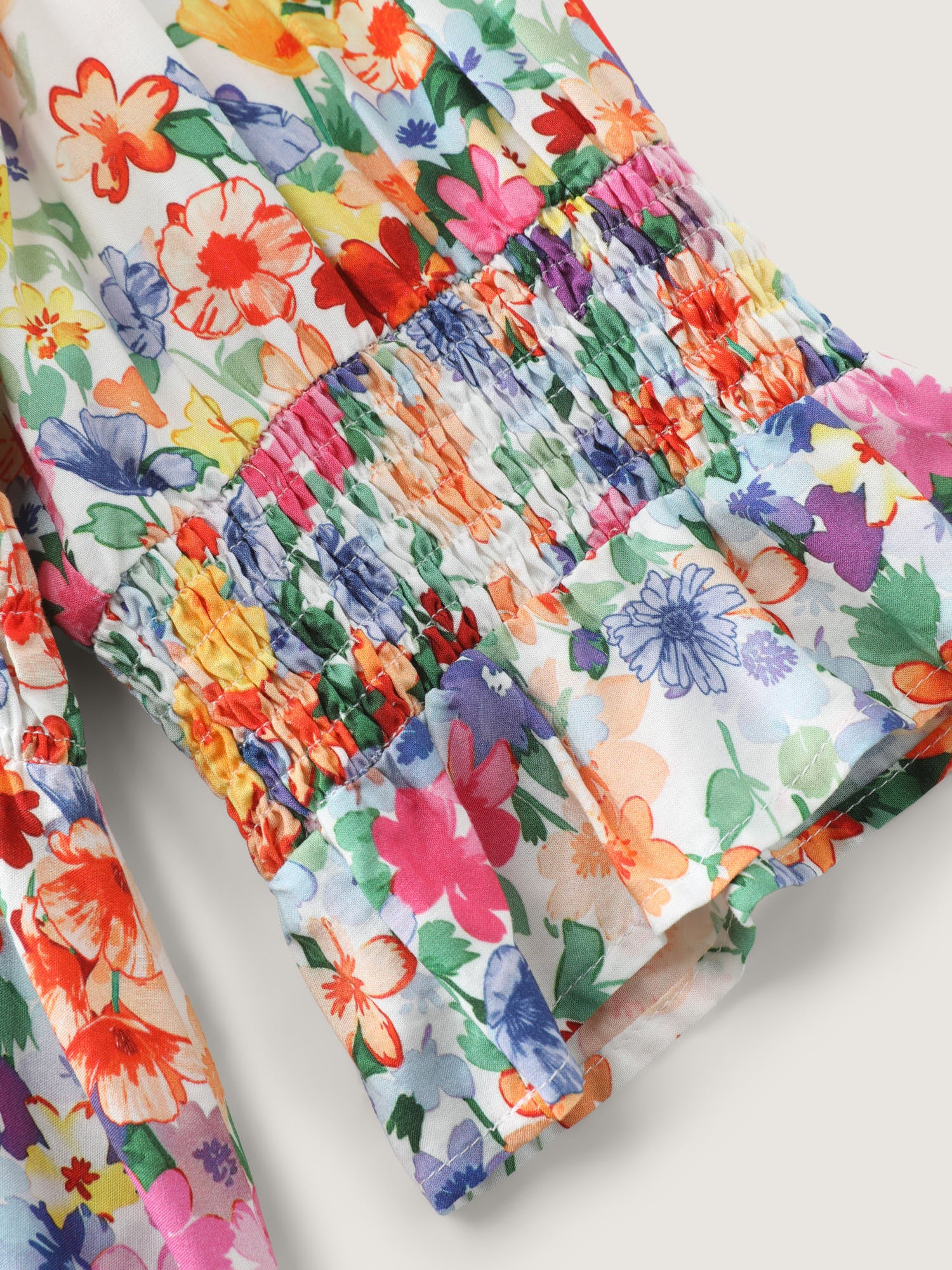 Colorful Floral Print Shirred Bodice Blouse - Image 6