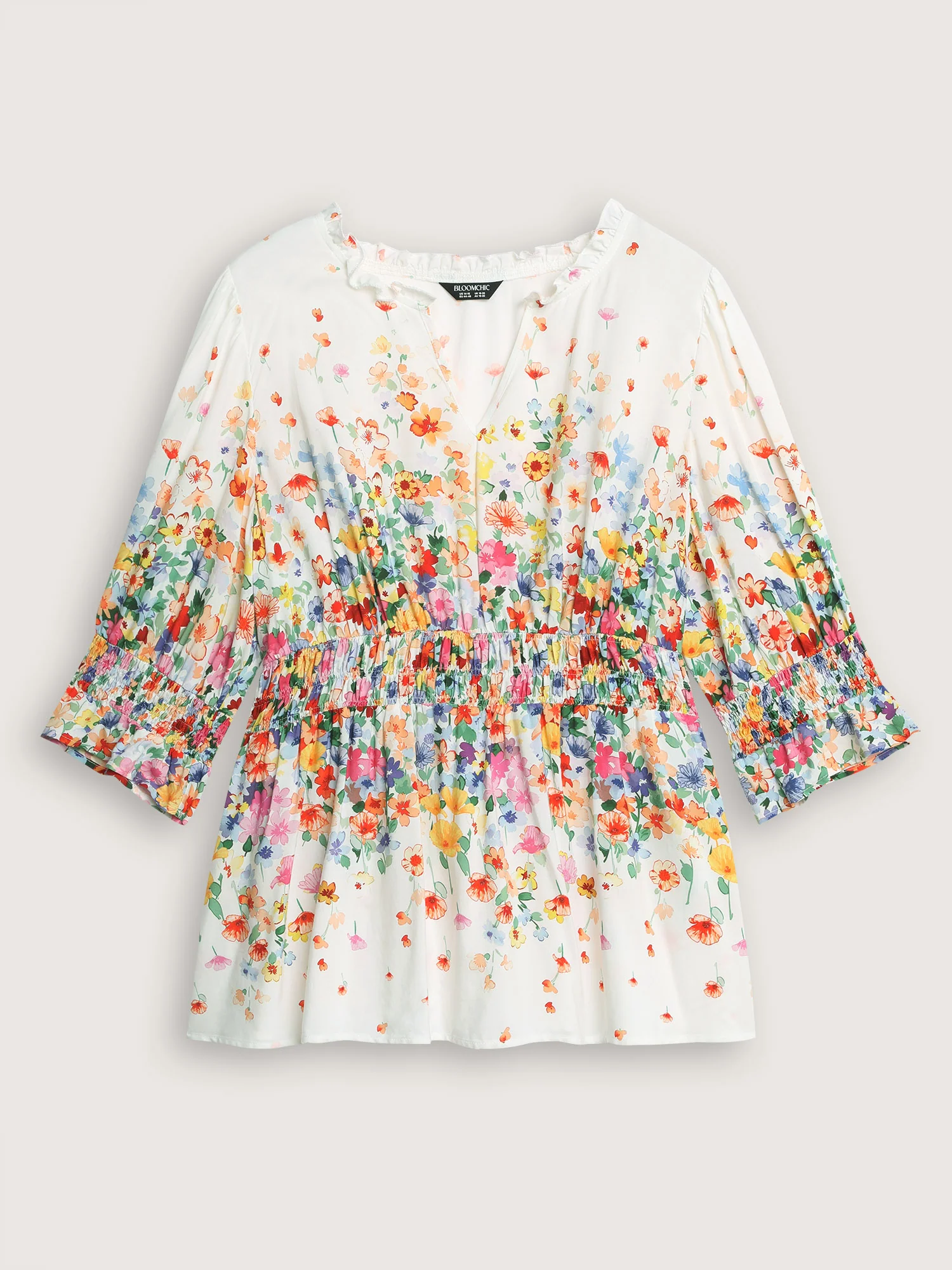 Colorful Floral Print Shirred Bodice Blouse - Image 7