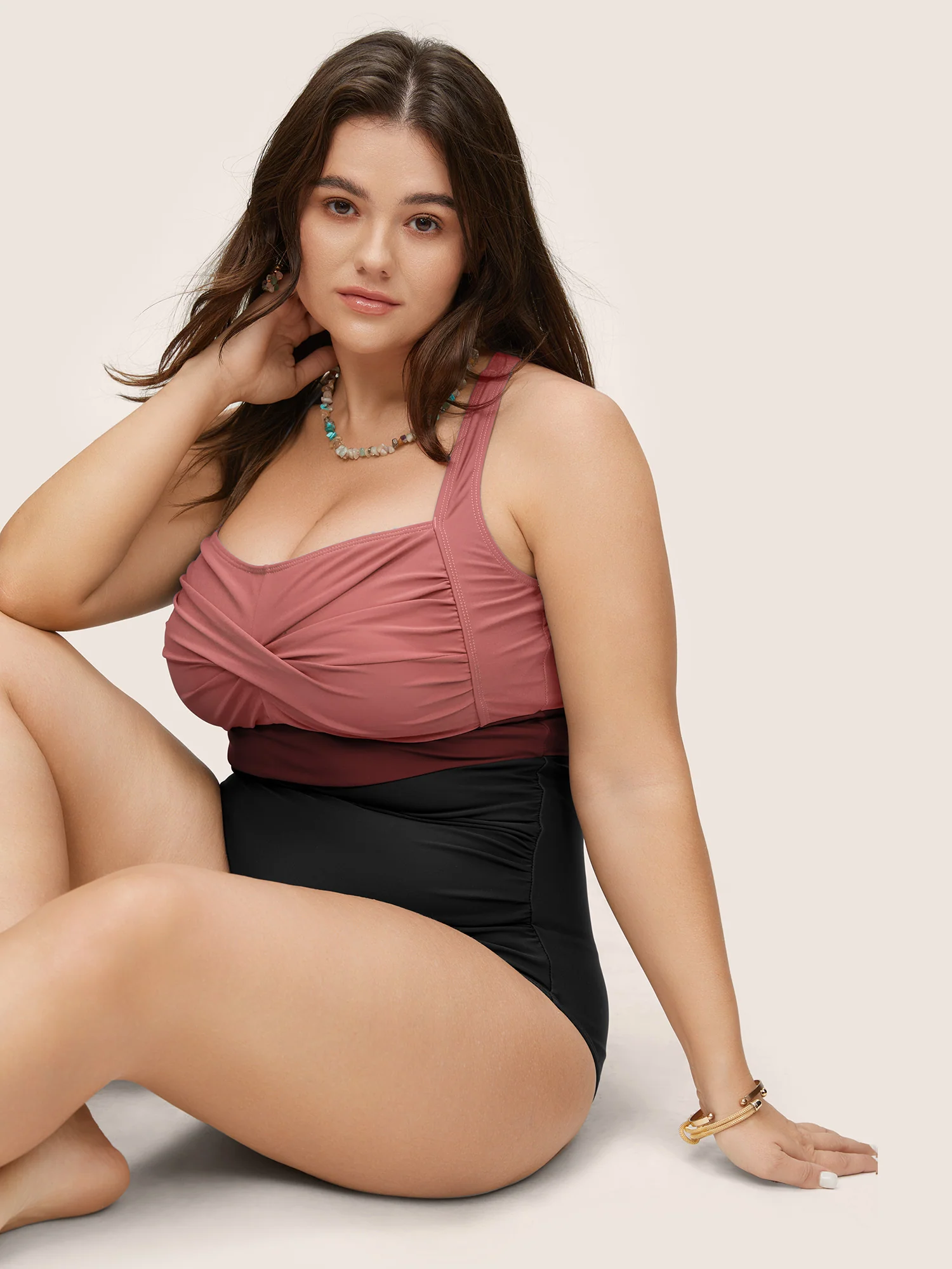 Contrast Twist Front Tummy-Control One Piece Swimsuit - Image 45