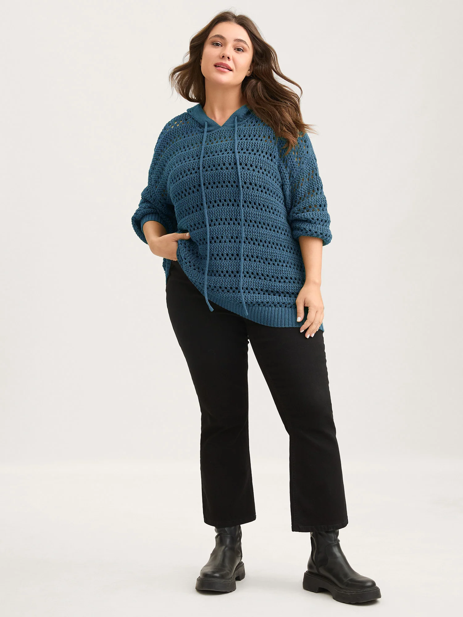 Cut-Out Textured Drop Shoulder Pullover - Image 4