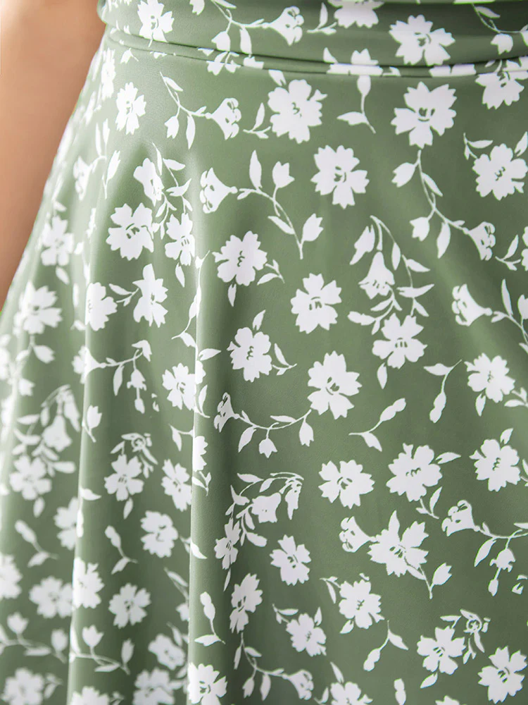 Ditsy Floral Ruched Empire Waist Swim Dress - Image 8