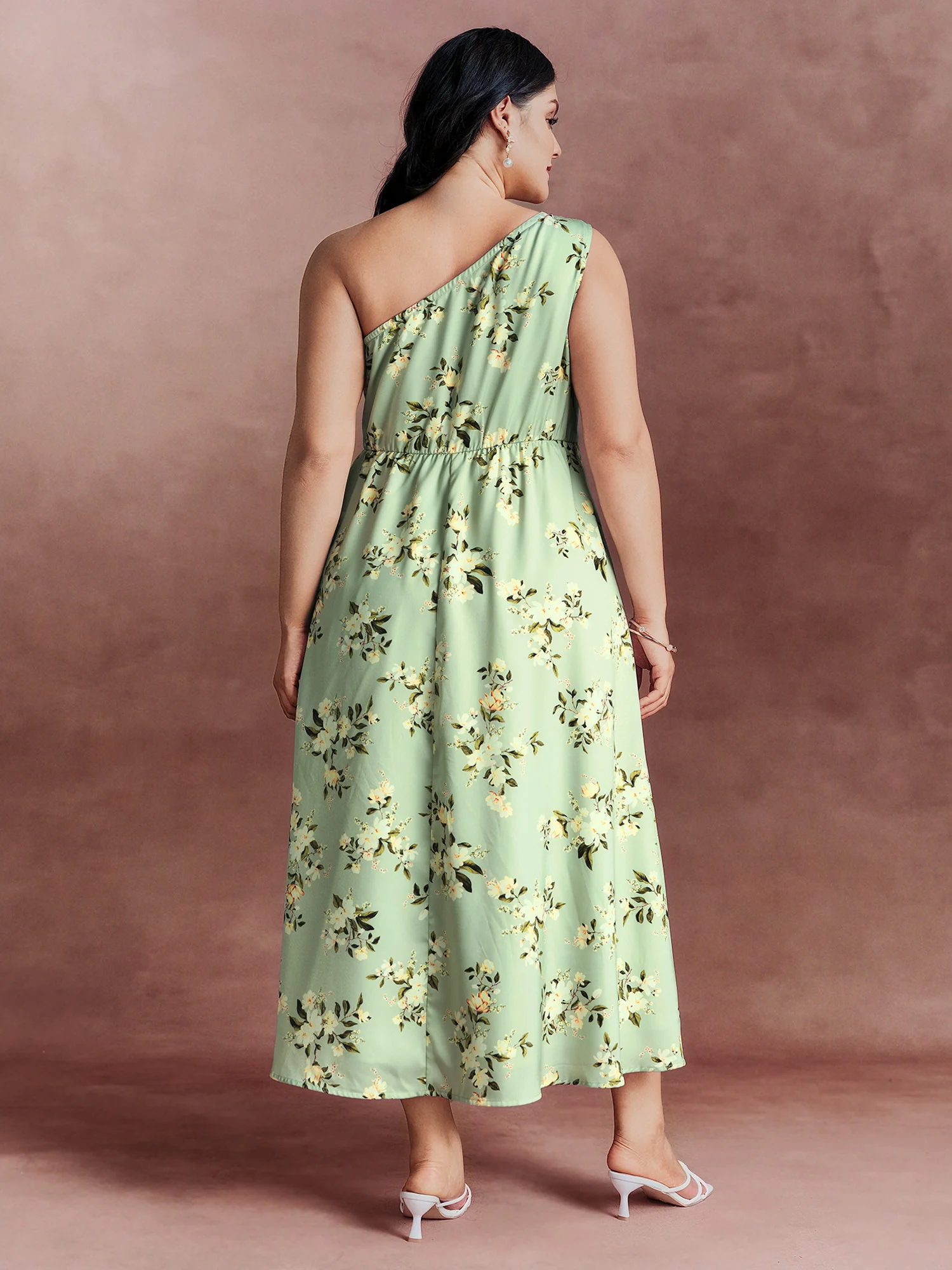 Elegant One-Shoulder Floral Knotted Maxi Dress - Image 4