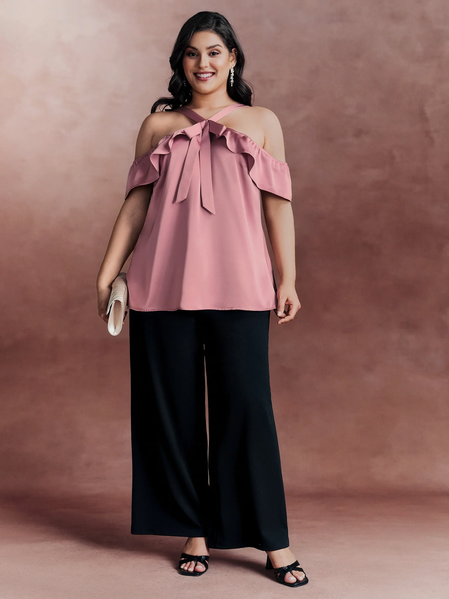Elegant Satin Off-Shoulder Bowtie Blouse - Image 3