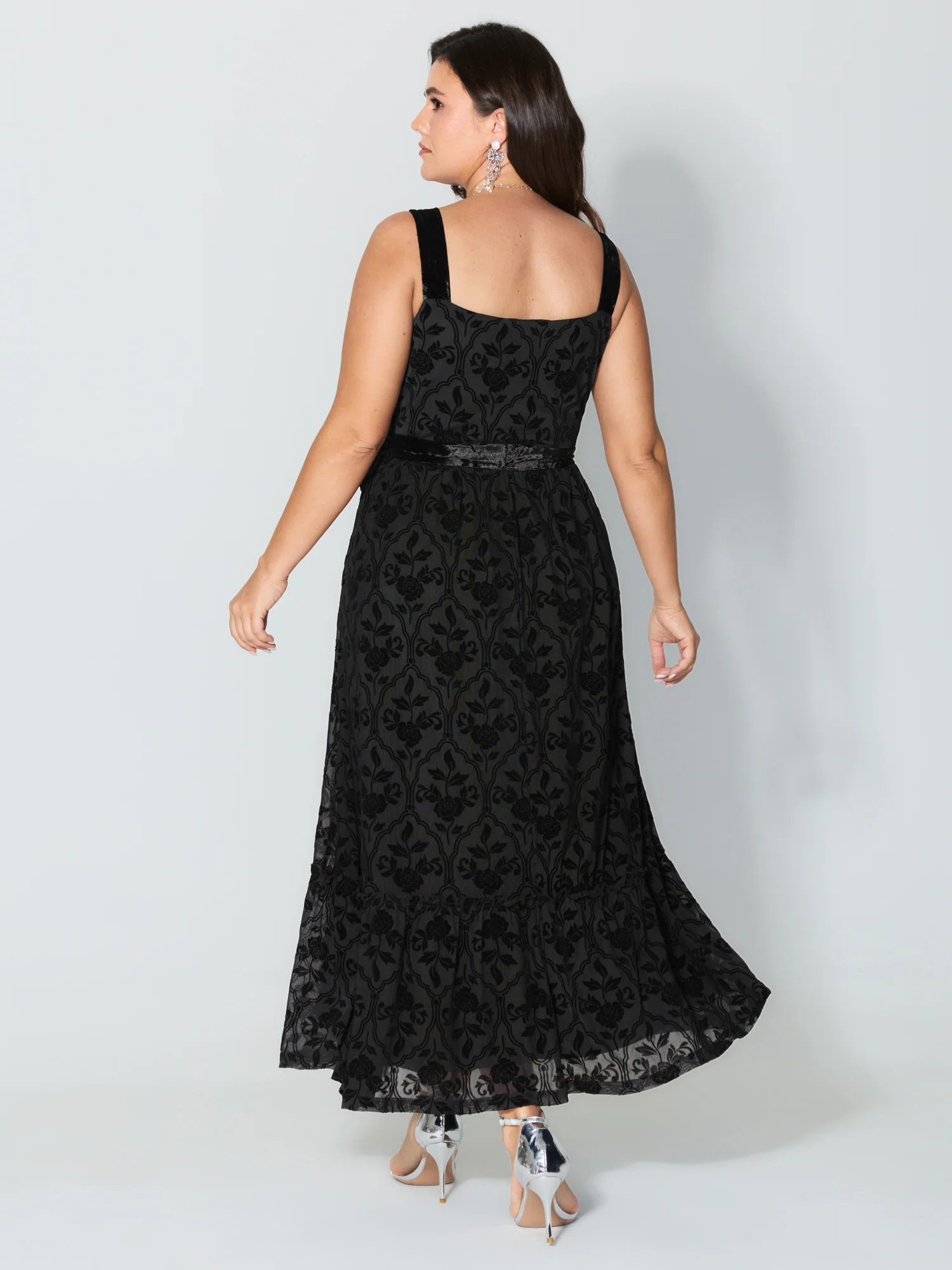 Flocked Spliced Velvety Tie Maxi Dress - Image 4