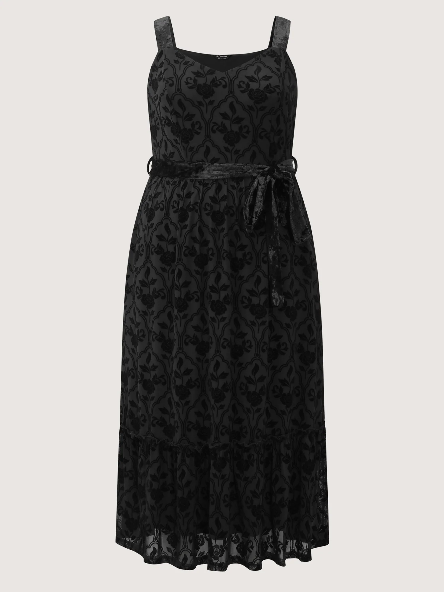 Flocked Spliced Velvety Tie Maxi Dress - Image 7
