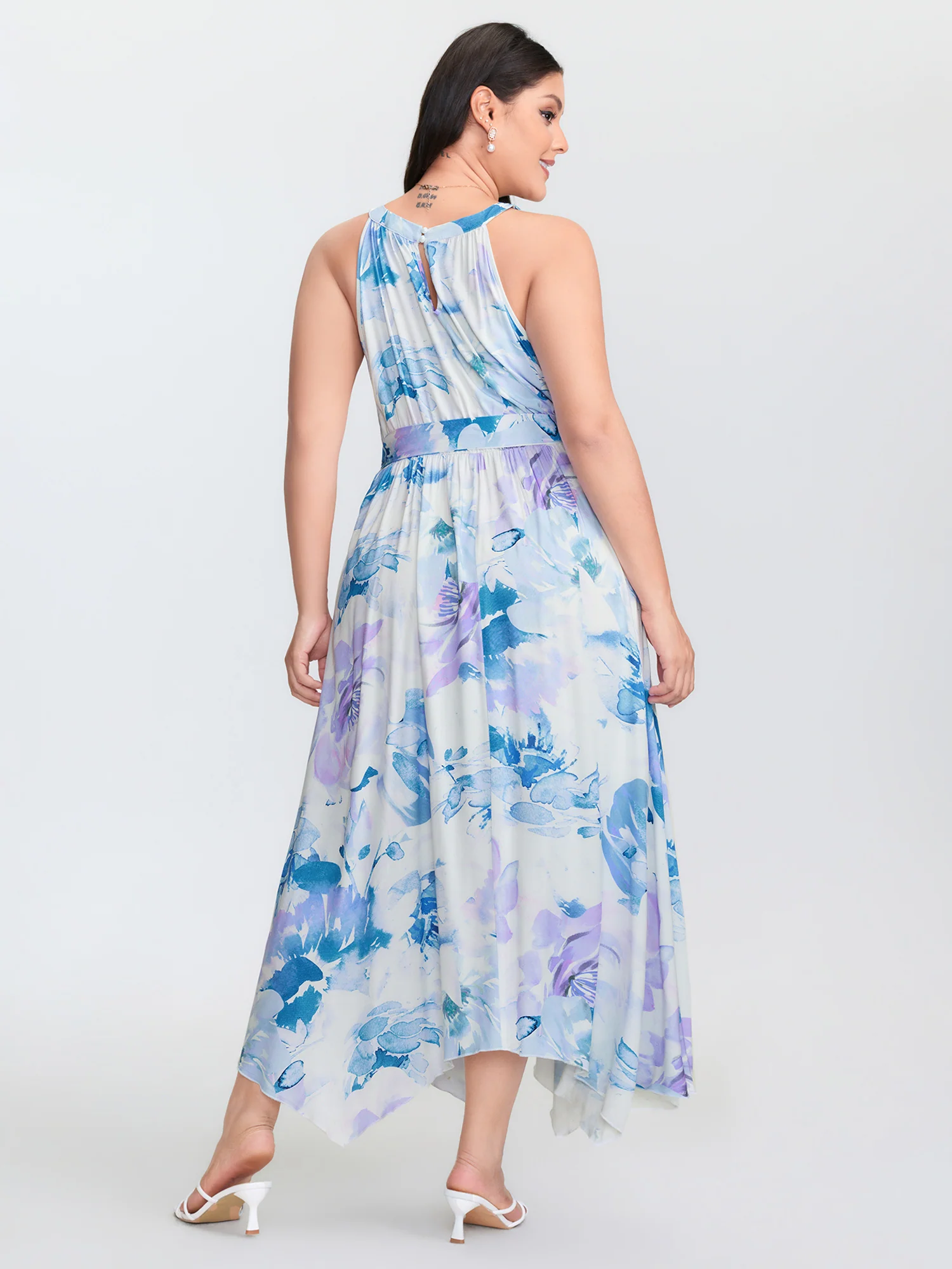 Floral Breeze Print Halter Neckline Midi Dress - Image 4