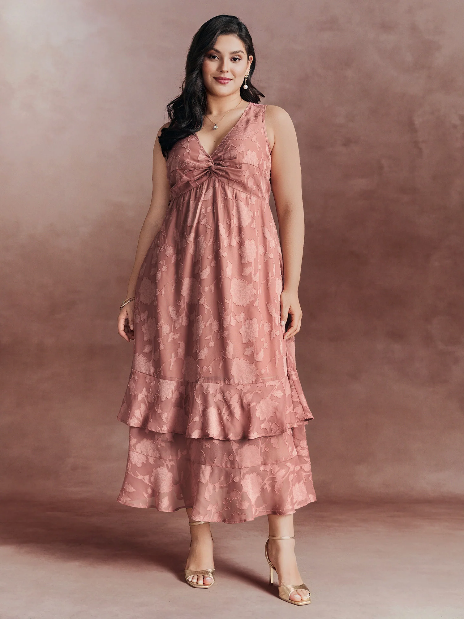 Floral Charm Twist-Front Jacquard Maxi Dress - Image 3