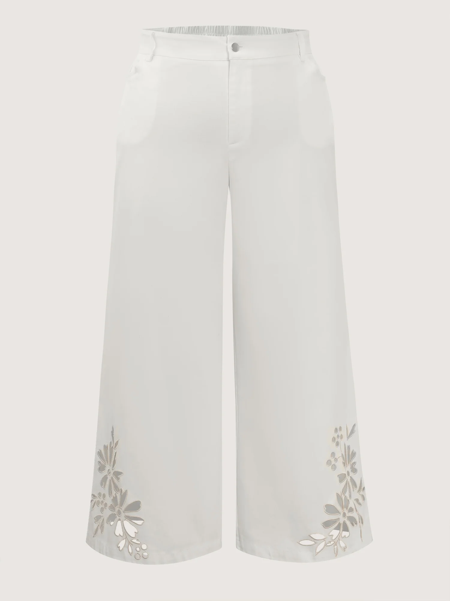 Cotton Floral Cutwork Embroidered Hem Pants - Image 8