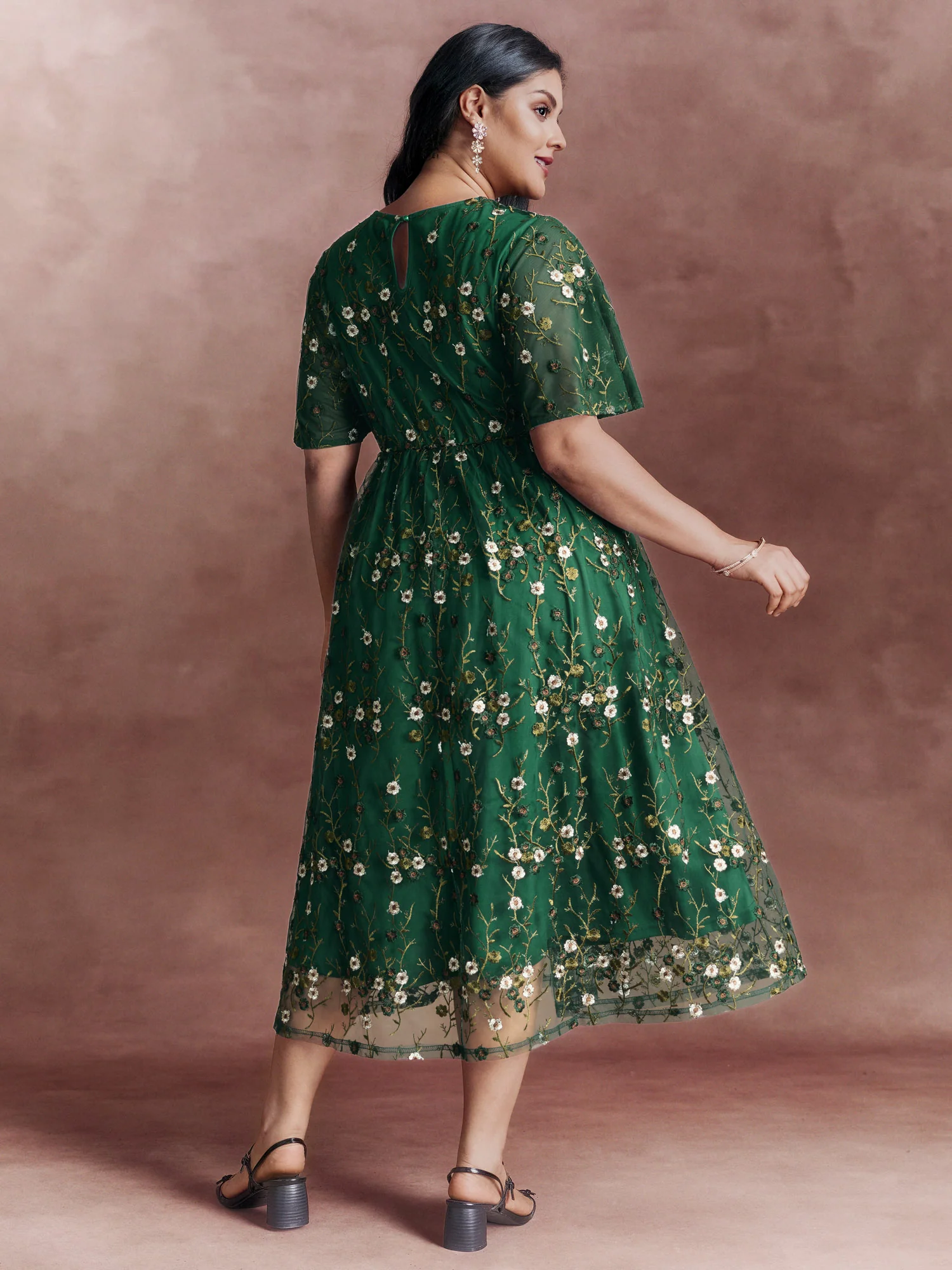 Floral Embroidered Mesh Midi Dress - Image 4