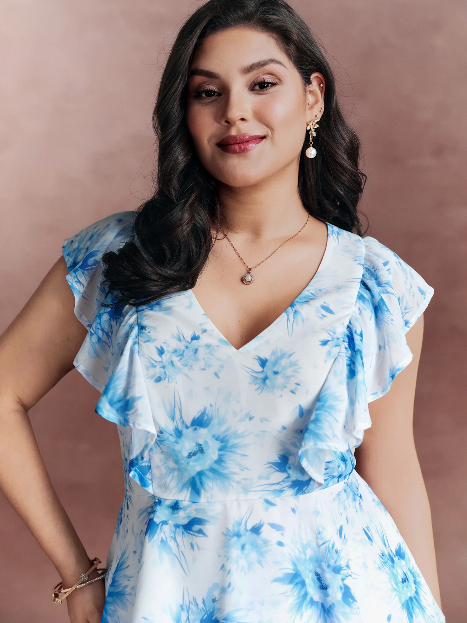 Floral Print Cinched-Flared Blouse - Image 3