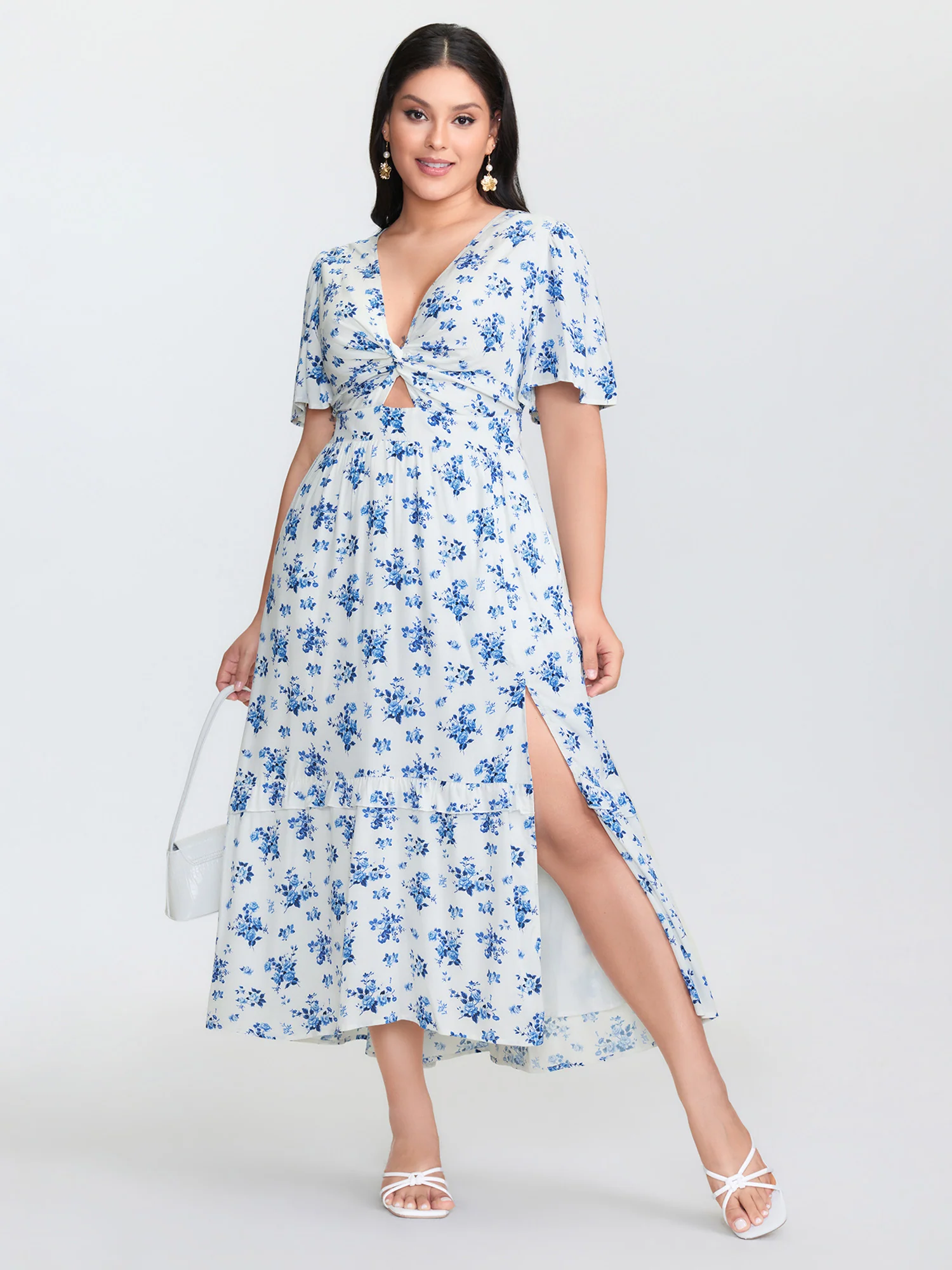 Floral Print Cut-Out Twisted Midi Dress - Image 3