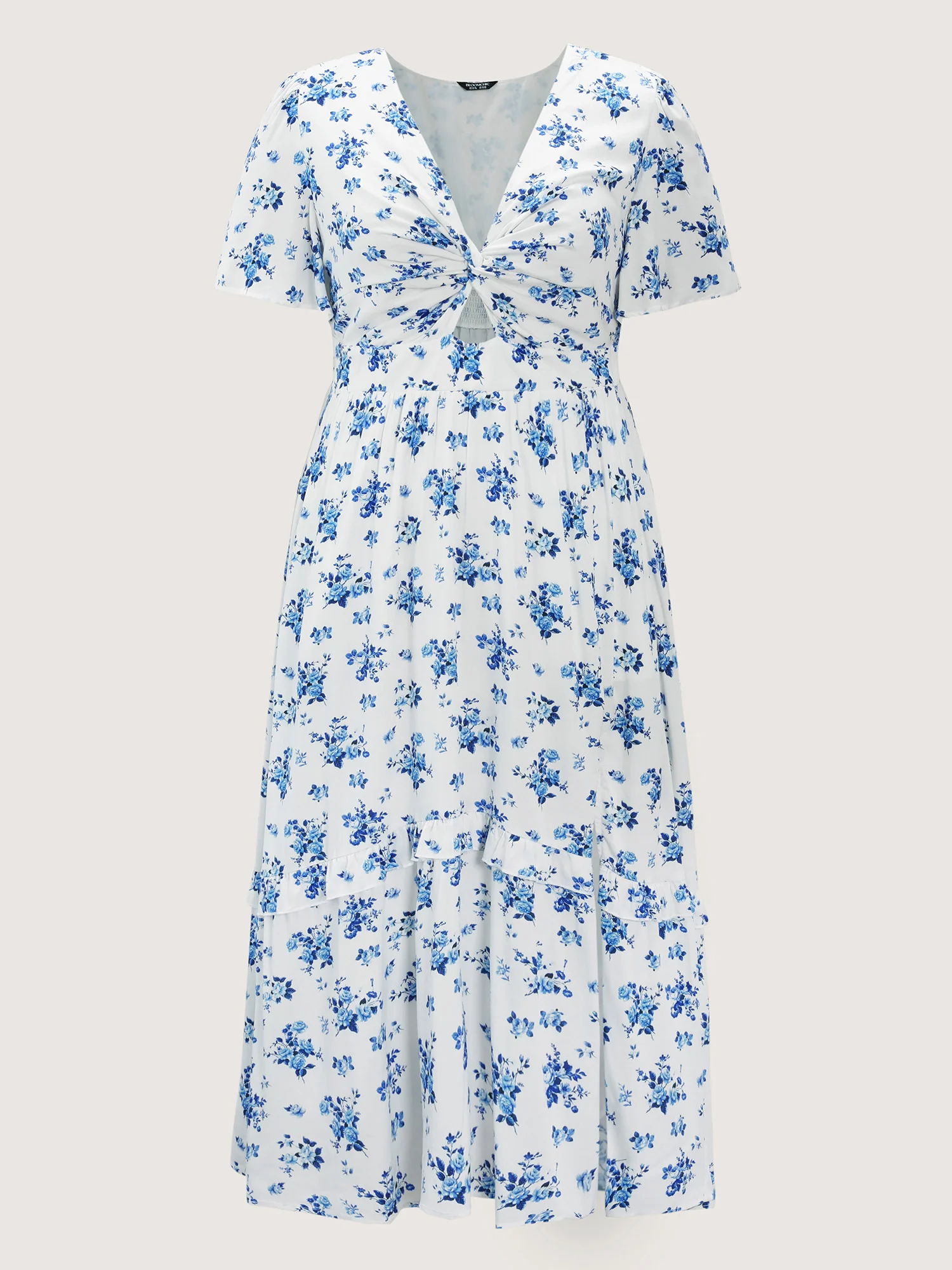 Floral Print Cut-Out Twisted Midi Dress - Image 8