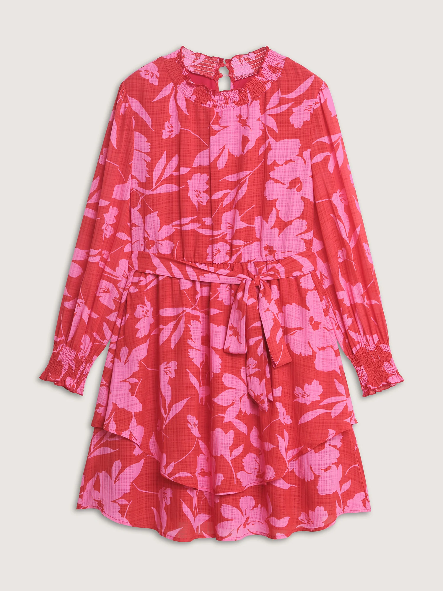 Floral Print Pleated Waist Mock Neck Mini Dress - Image 8