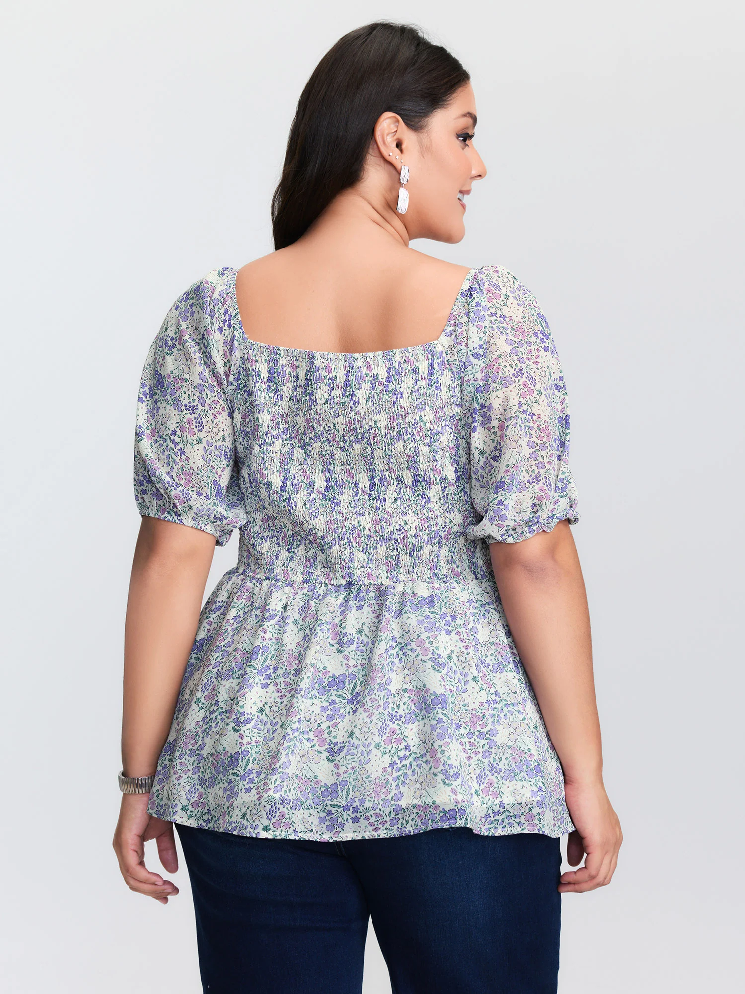 Floral Print Shirred Bodice Blouse - Image 4