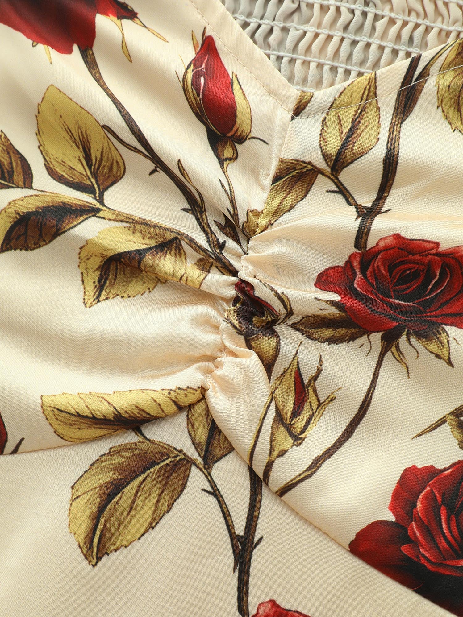 Floral Romance Cut-Out Shoulder Shirred Midi Dress - Image 5