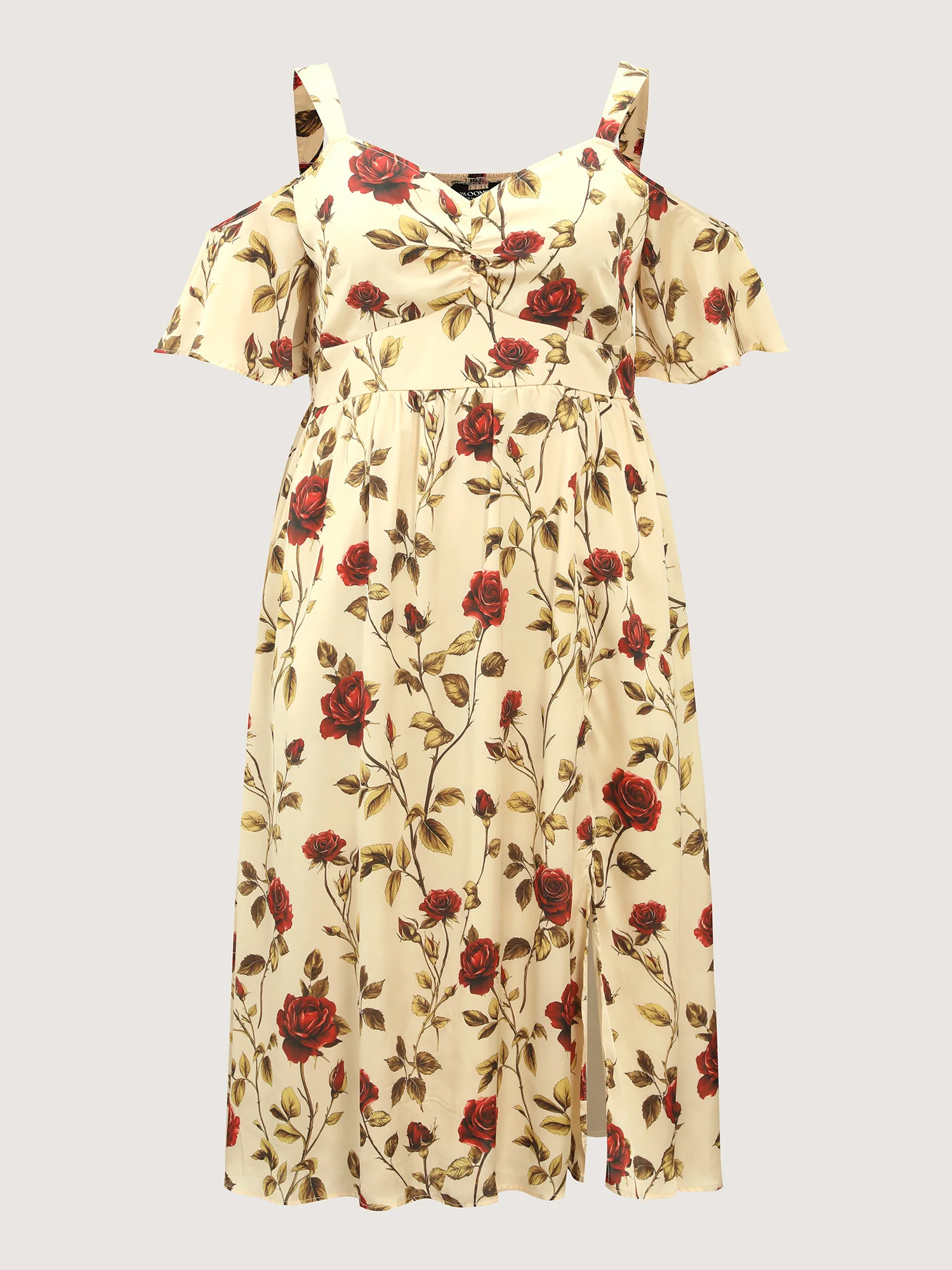 Floral Romance Cut-Out Shoulder Shirred Midi Dress - Image 7