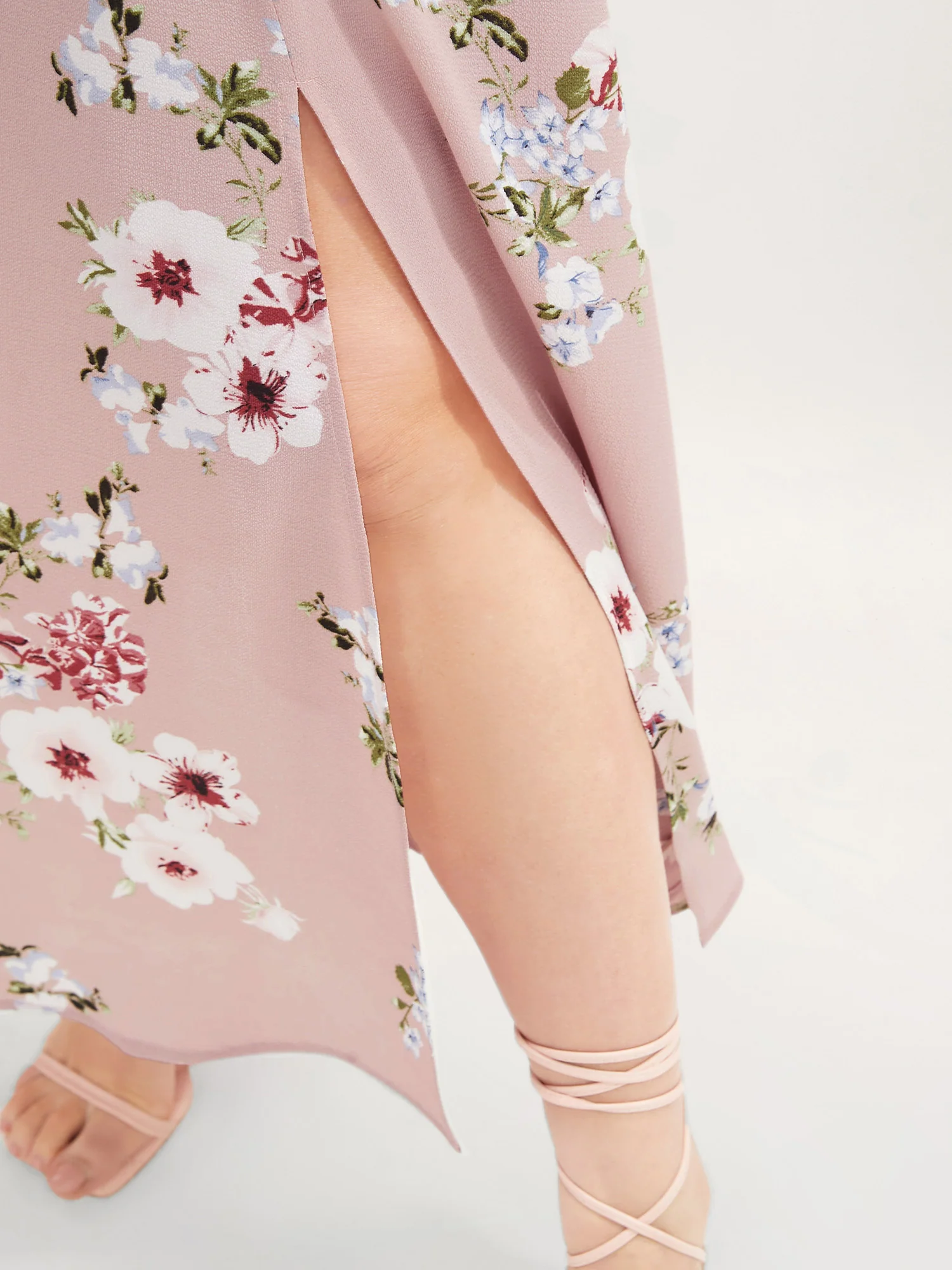 Floral Square Neck Ruffles Pocket Shirred Split Dress - Image 7