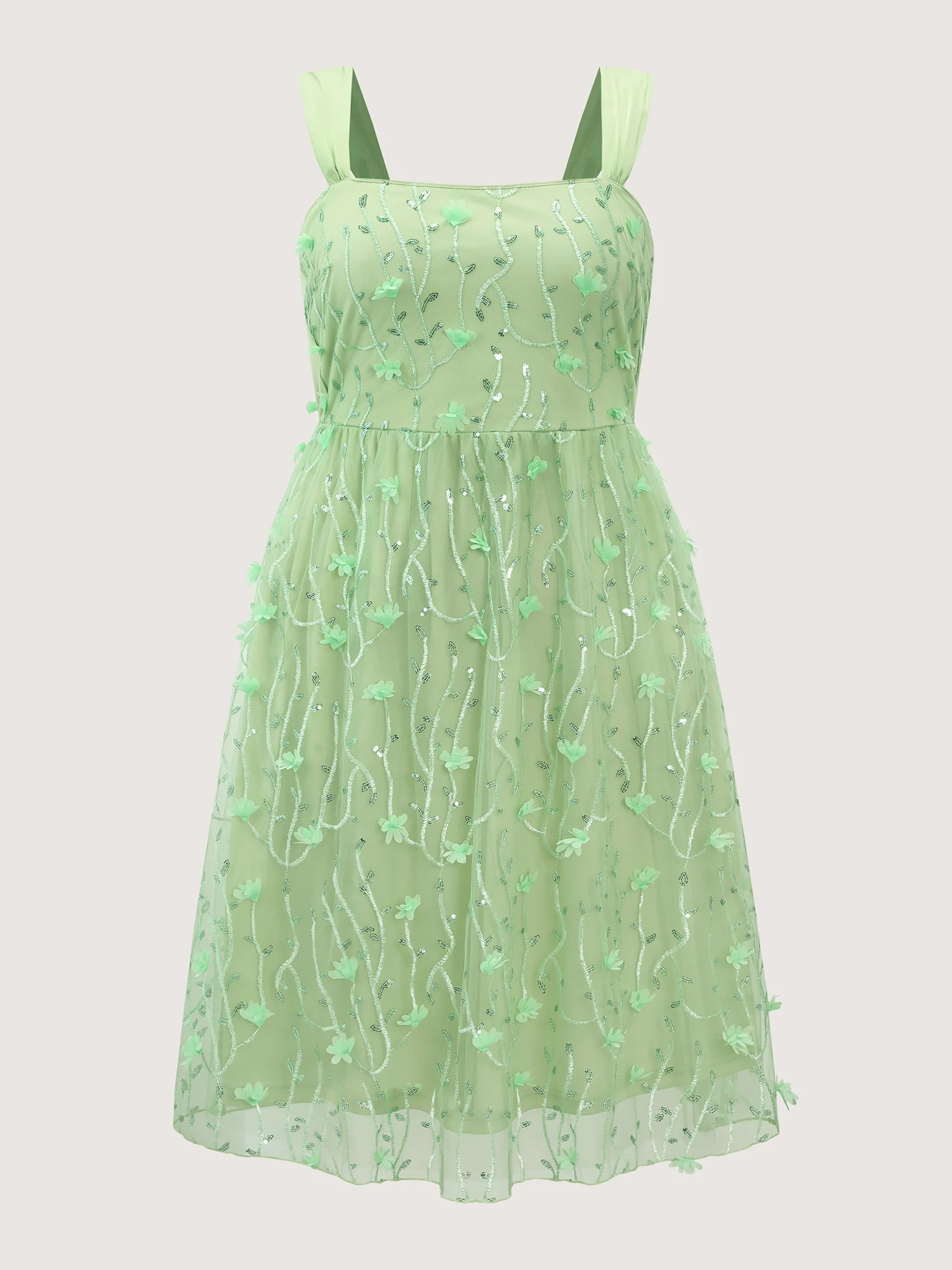 Floral Textured Square Neckline Lined Midi Dress - Image 7