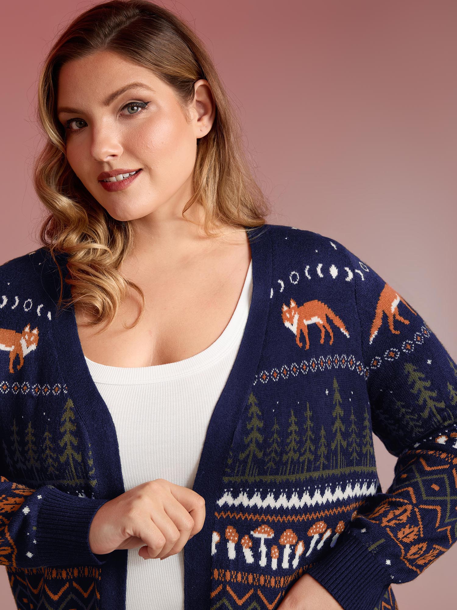 Fox in Forest Contrast Knit Cardigan - Image 14