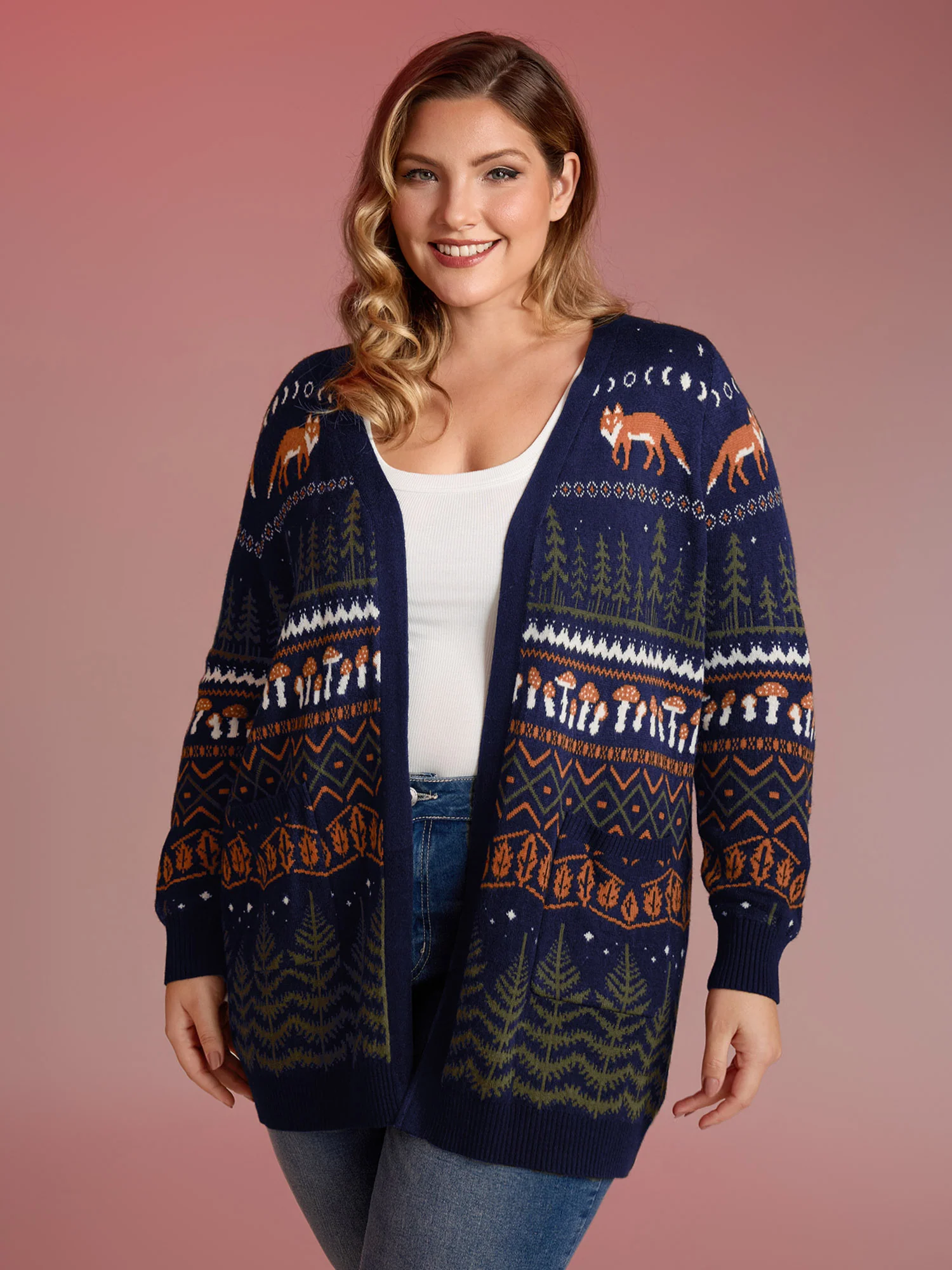 Fox in Forest Contrast Knit Cardigan - Image 15