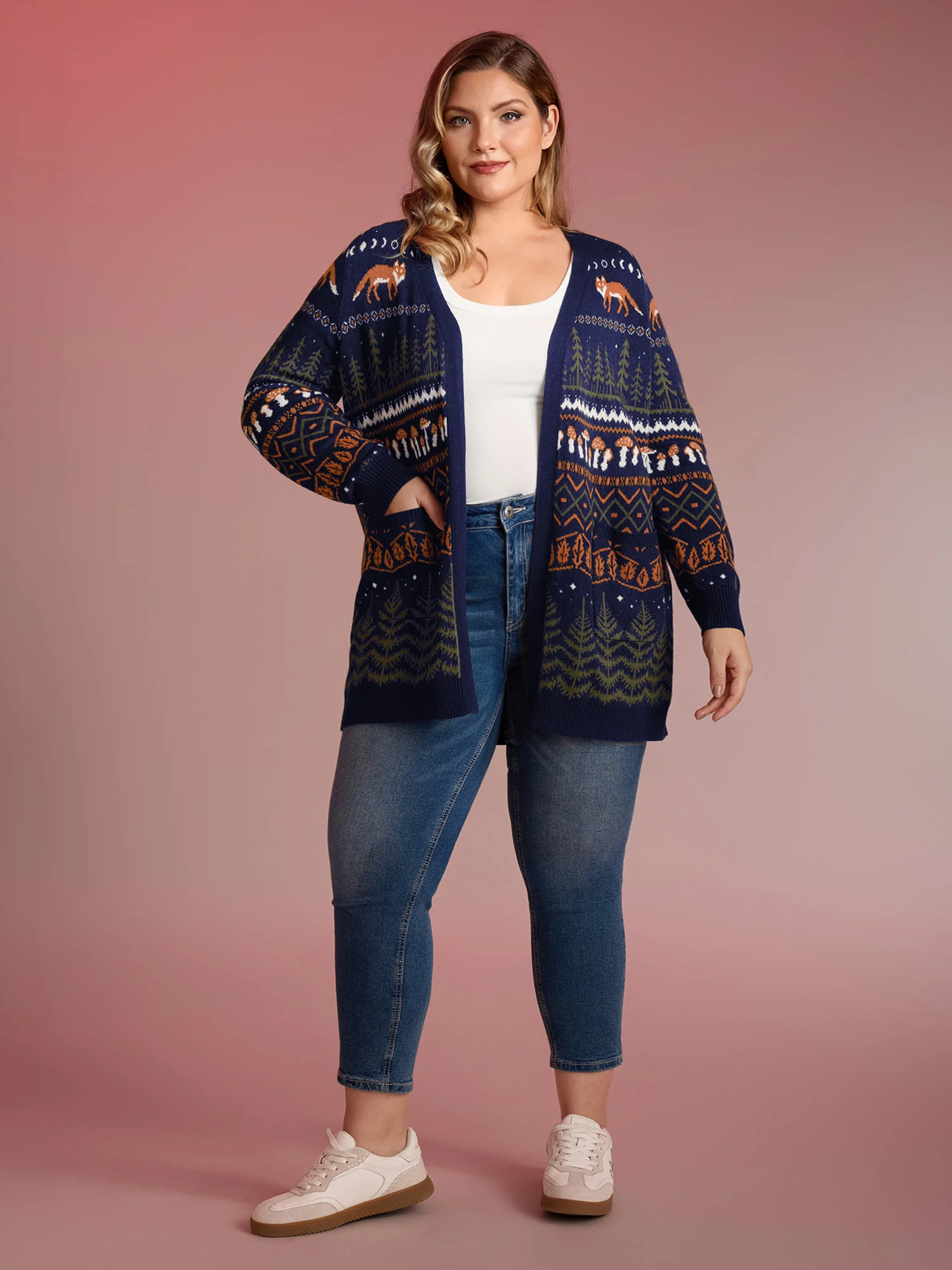 Fox in Forest Contrast Knit Cardigan - Image 16