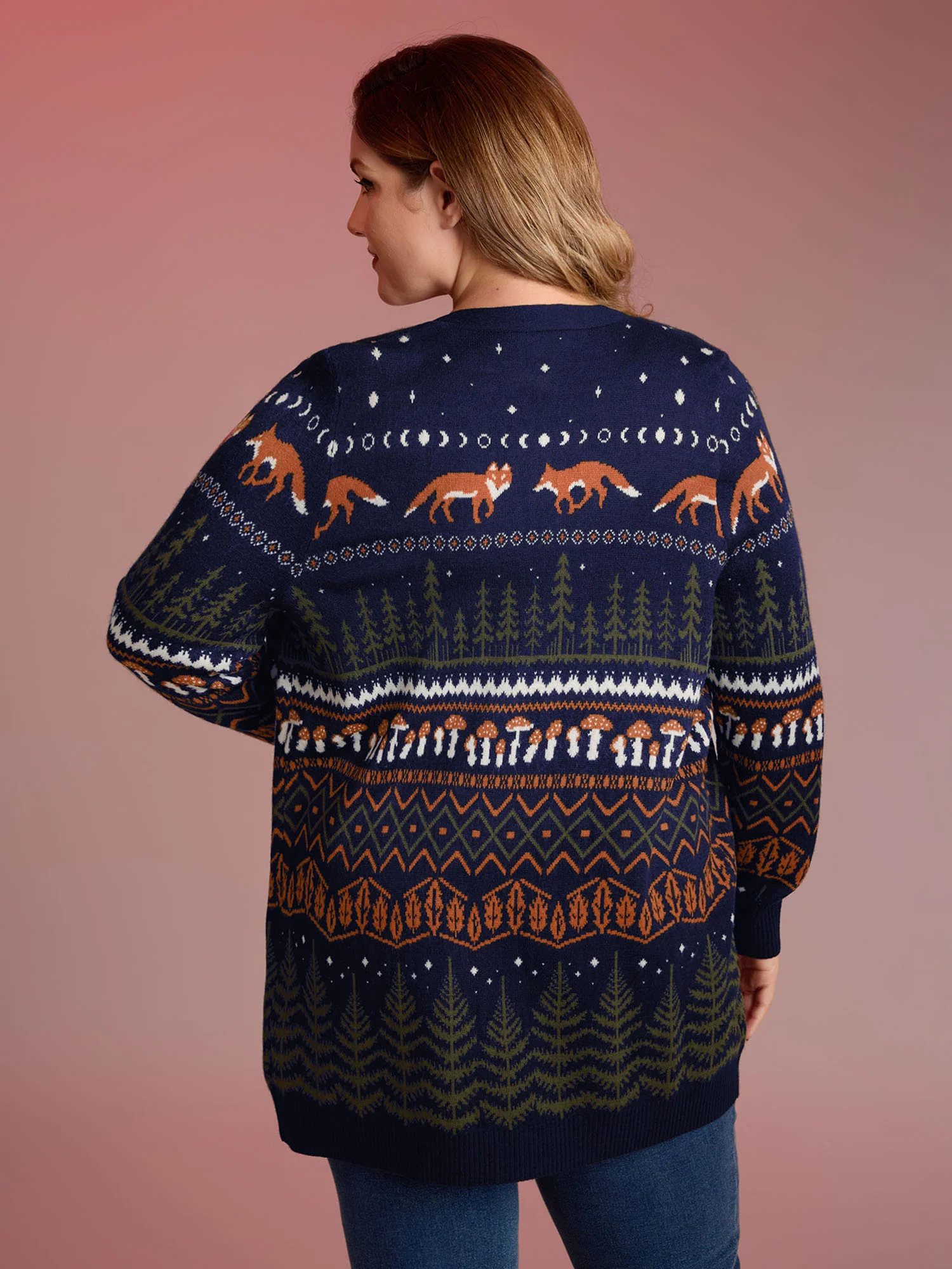 Fox in Forest Contrast Knit Cardigan - Image 17