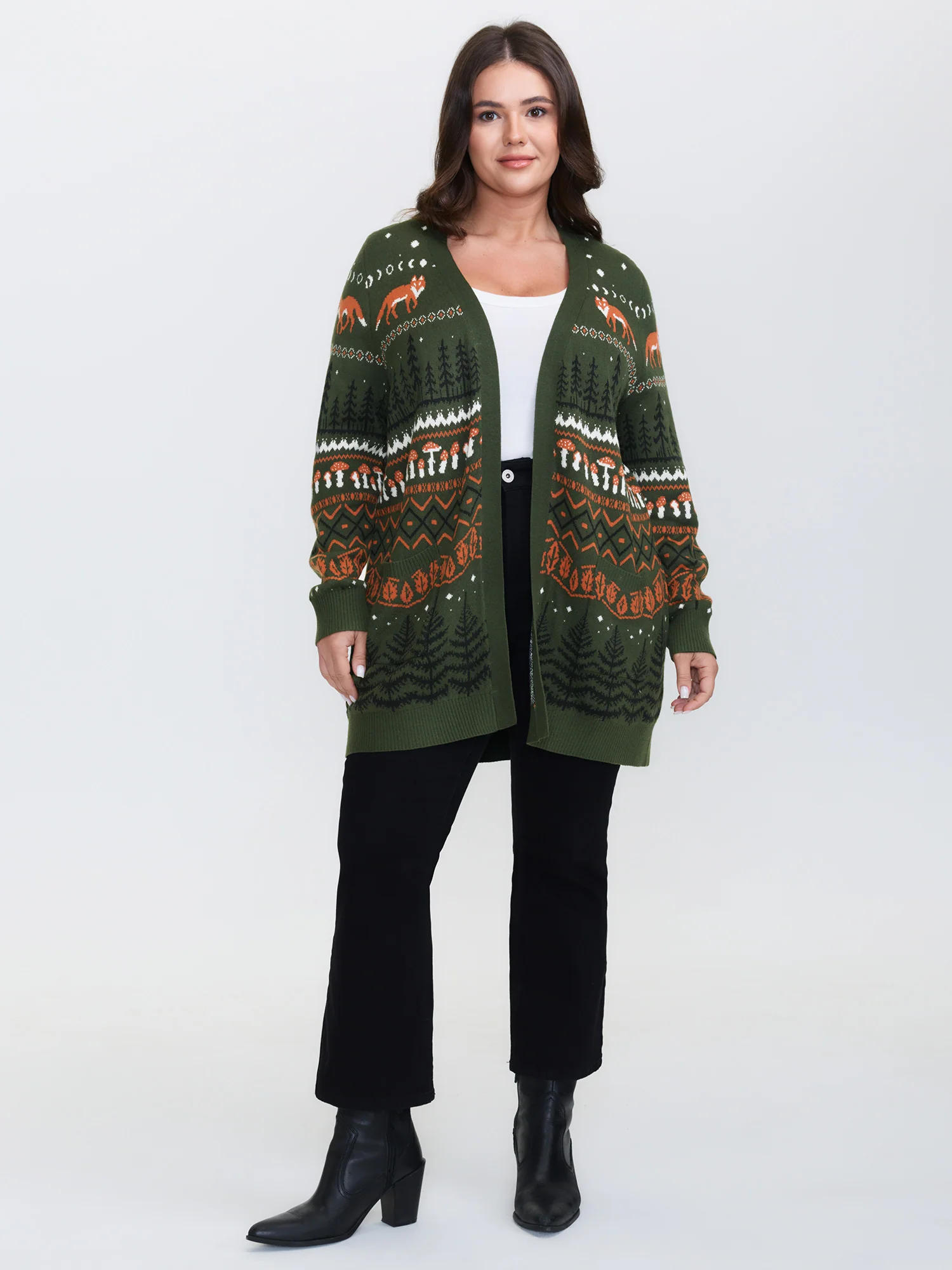Fox in Forest Contrast Knit Cardigan - Image 4