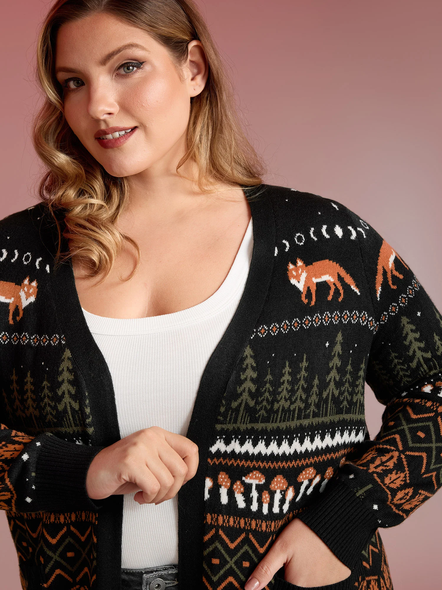Fox in Forest Contrast Knit Cardigan - Image 6