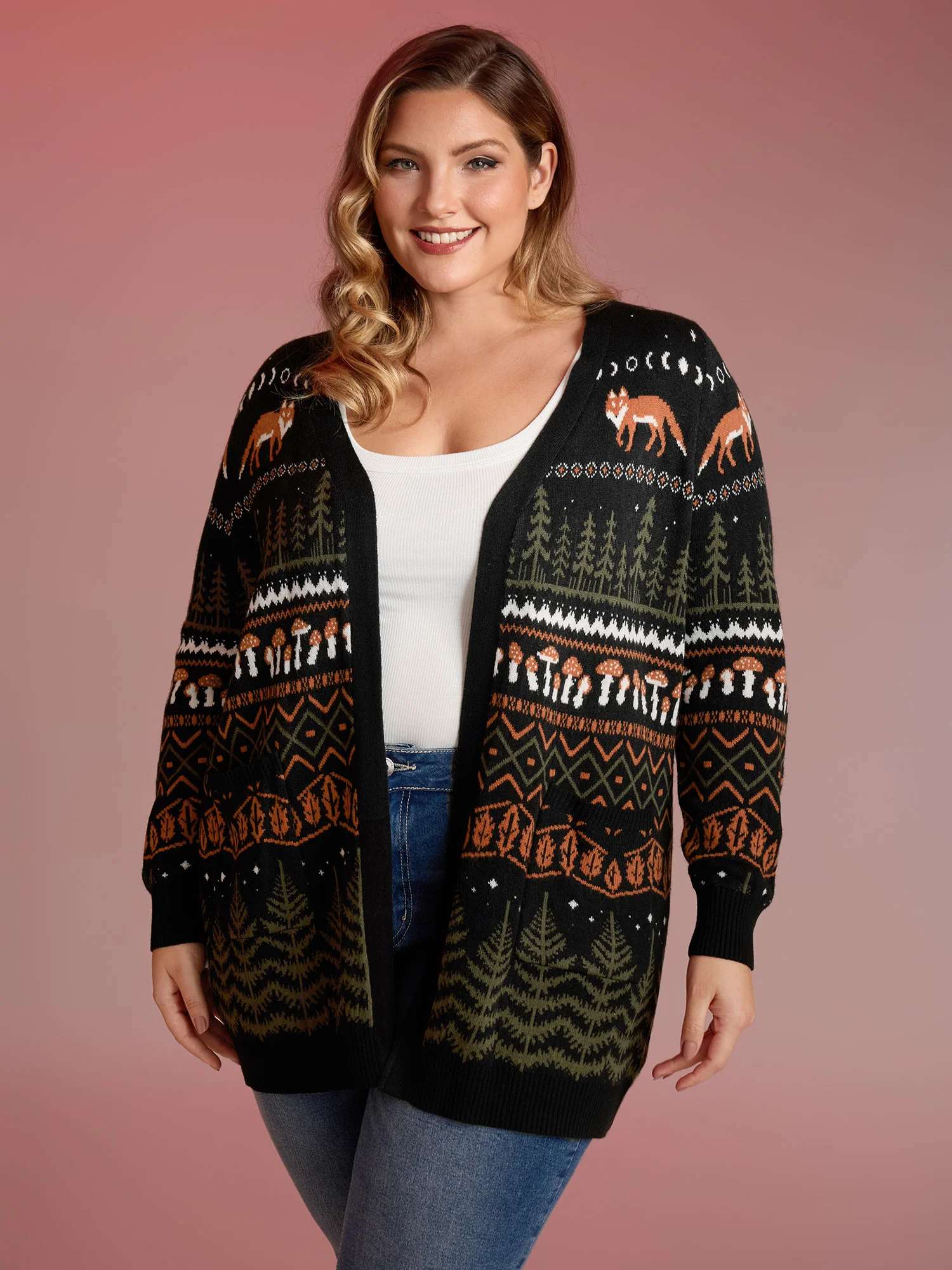 Fox in Forest Contrast Knit Cardigan - Image 7