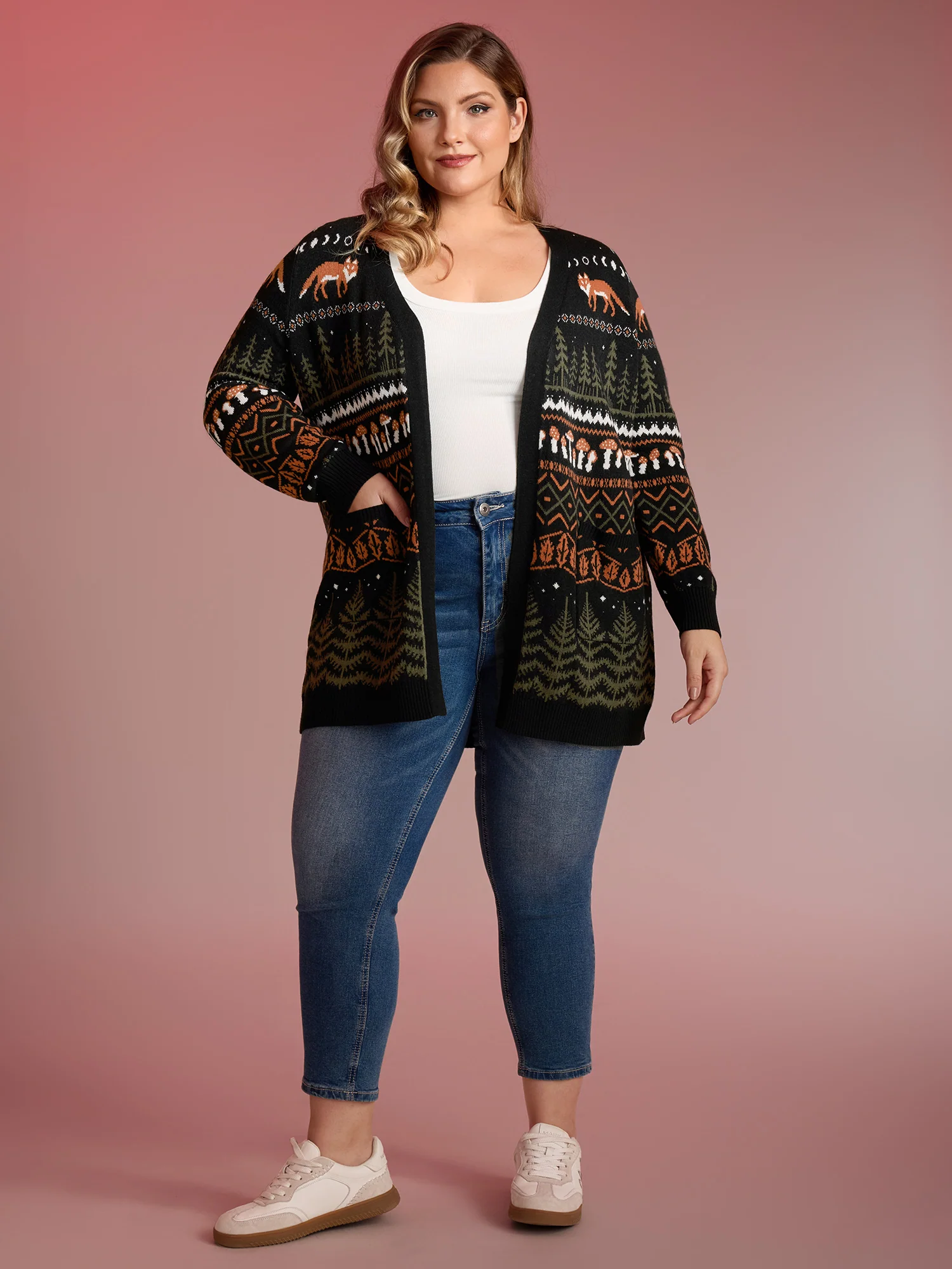 Fox in Forest Contrast Knit Cardigan - Image 8