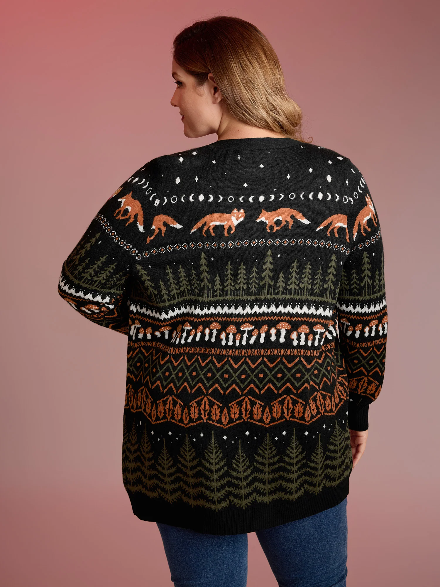 Fox in Forest Contrast Knit Cardigan - Image 9