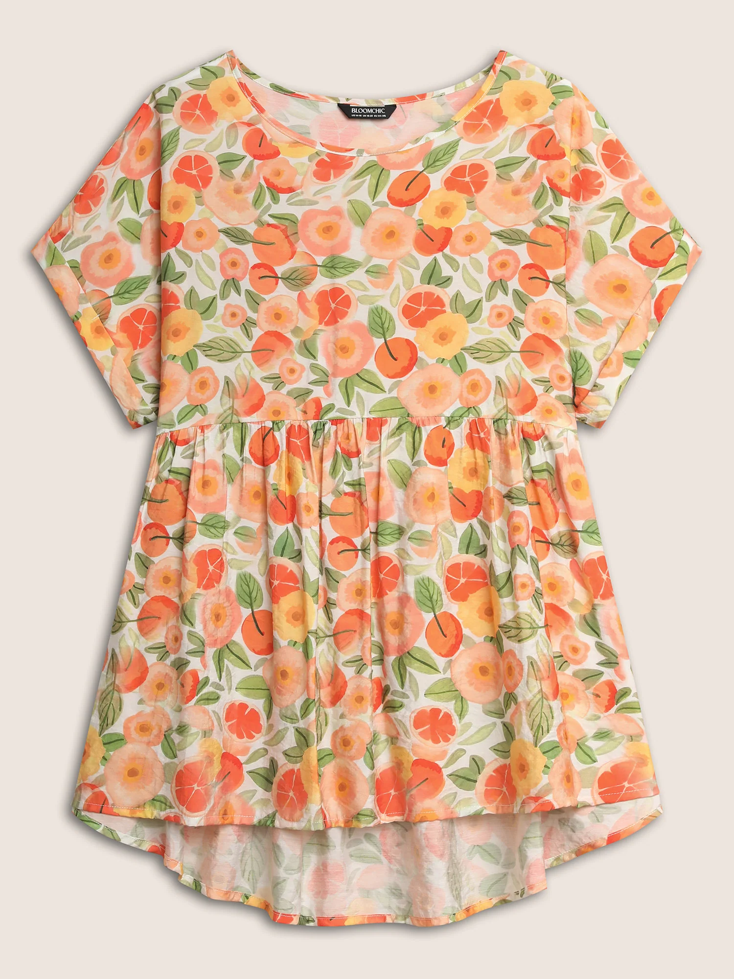 Fruit Print Curved Hem Batwing Sleeve Blouse - Image 12